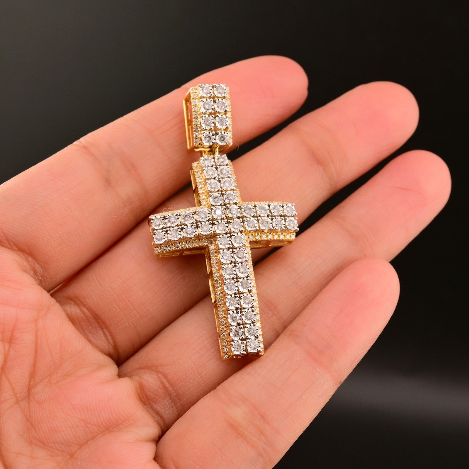 10k Yellow Gold 1.05CTW Natural Round Diamond Cross Religious Pendant 9.6g Charm - Elite Jewelers - Charms & Pendants