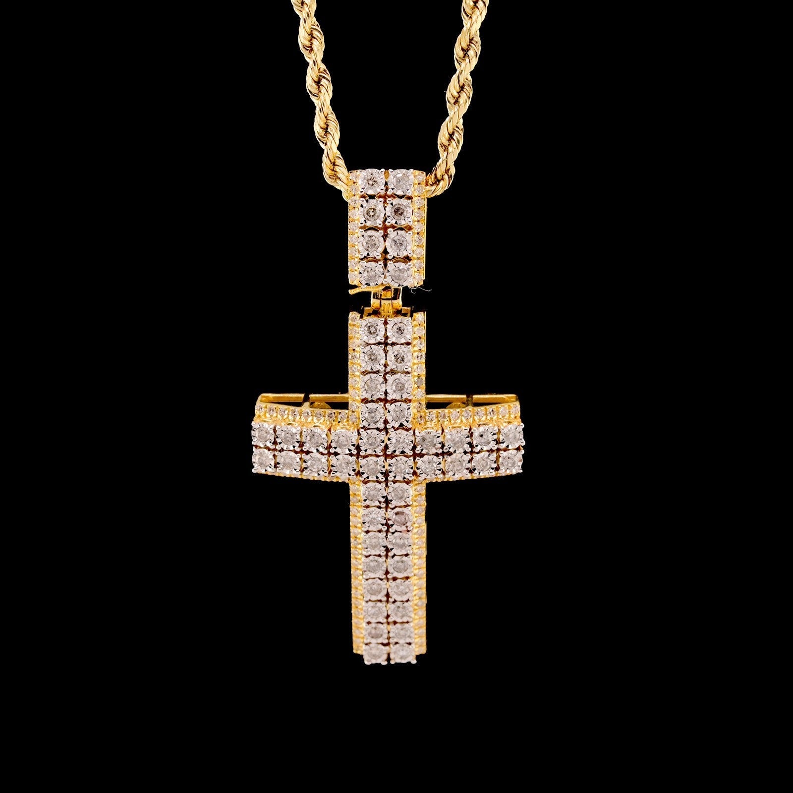 10k Yellow Gold 1.05CTW Natural Round Diamond Cross Religious Pendant 9.6g Charm - Elite Jewelers - Charms & Pendants
