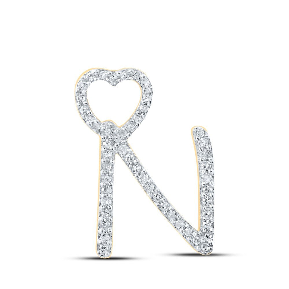 10k Yellow Gold 1.07gms 0.15CTW Natural Diamond Initial "N" Heart Pendant Charm - Elite Jewelers - Charms & Pendants