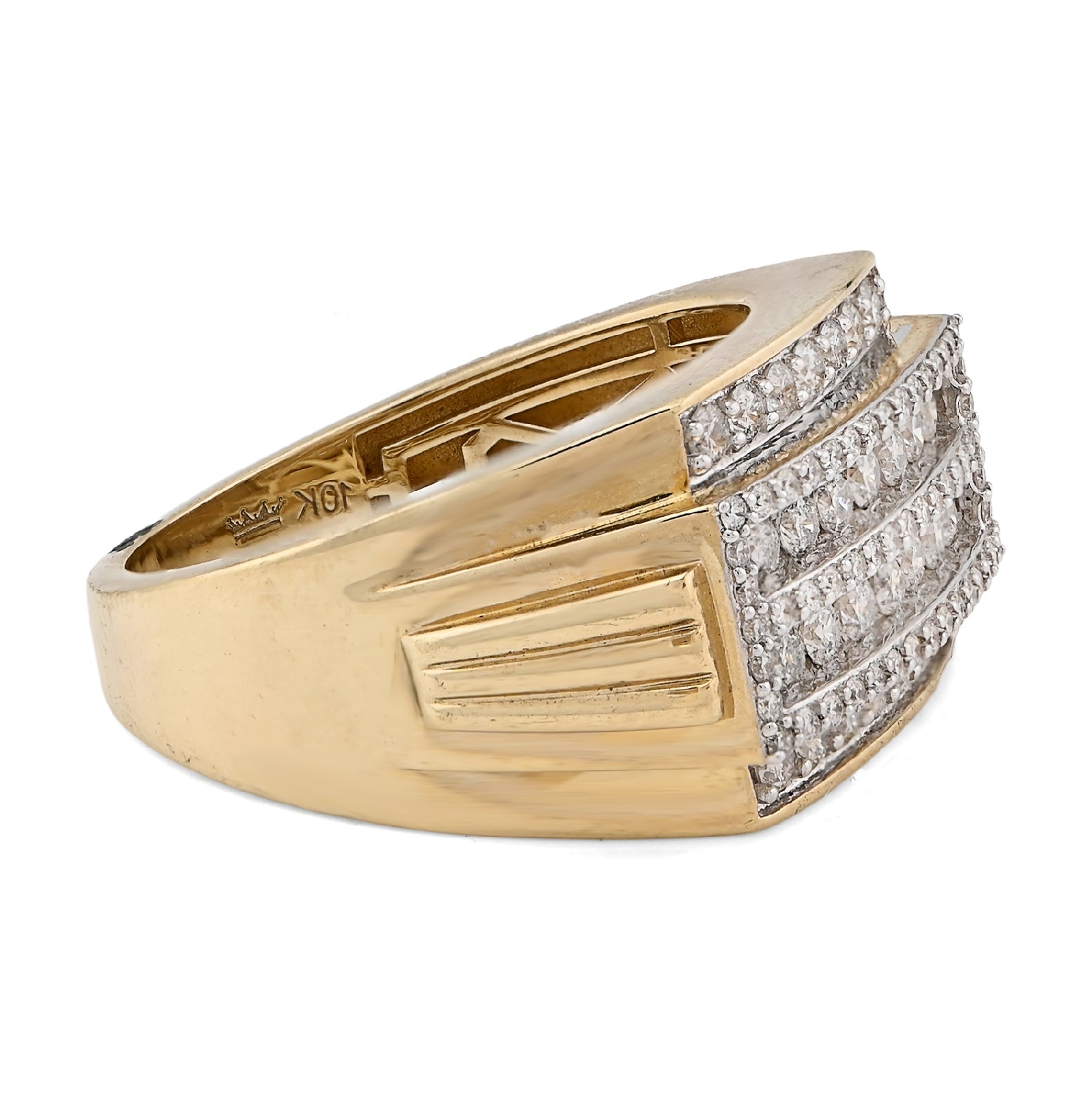 10K Yellow Gold 1.0CT Natural Diamond 2 Row Centre Iced Edge Men Ring - Elite Jewelers - Rings