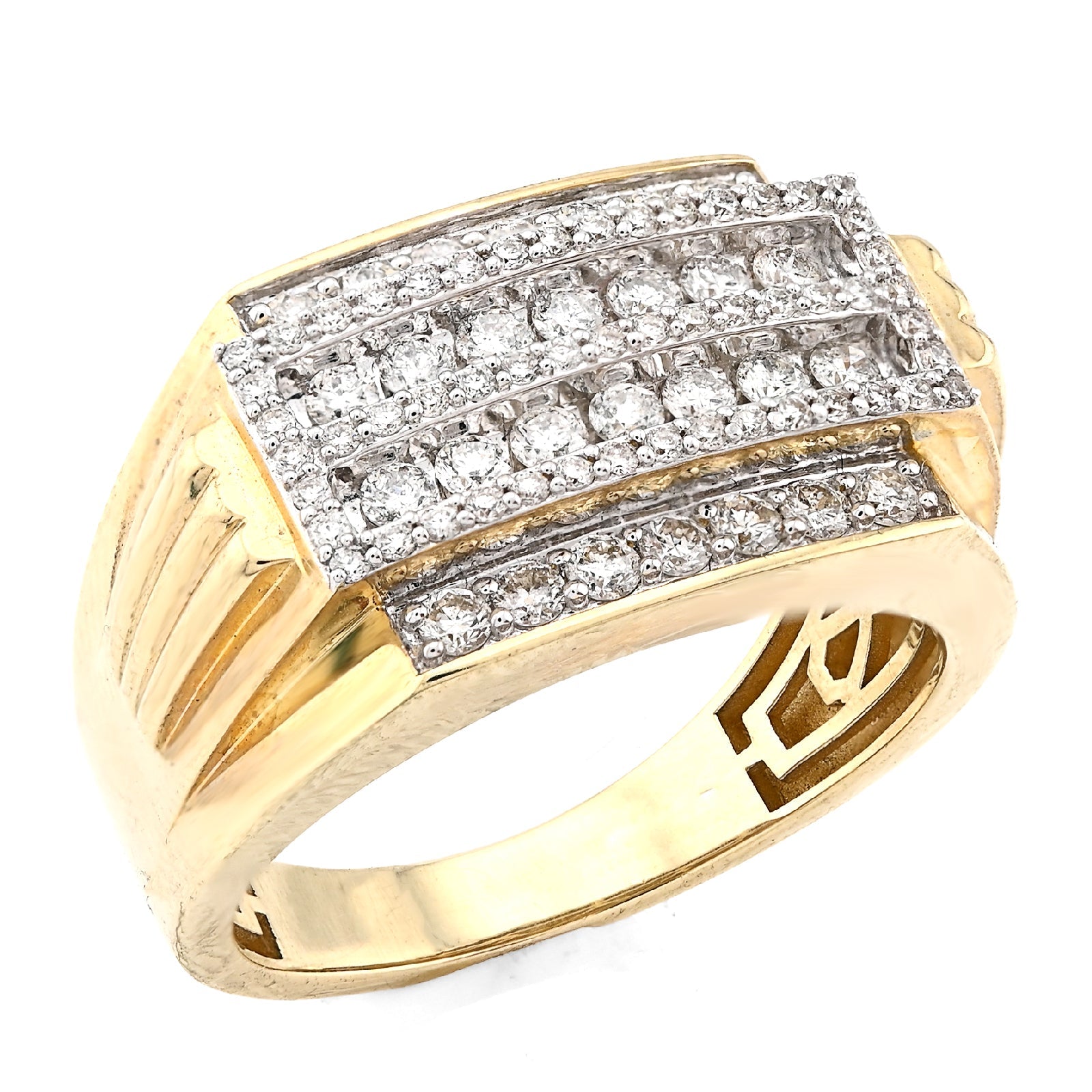 10K Yellow Gold 1.0CT Natural Diamond 2 Row Centre Iced Edge Men Ring - Elite Jewelers - Rings