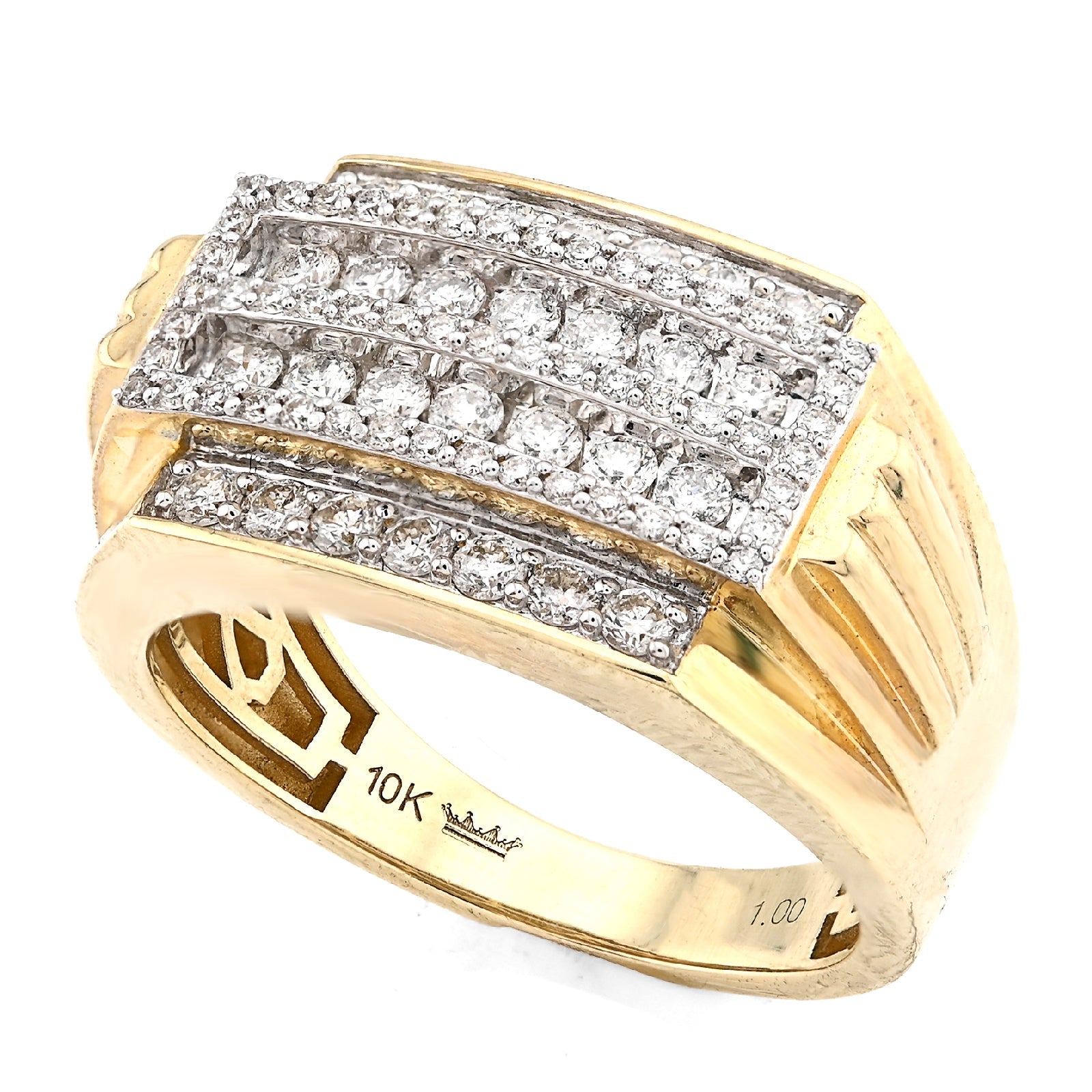 10K Yellow Gold 1.0CT Natural Diamond 2 Row Centre Iced Edge Men Ring - Elite Jewelers - Rings