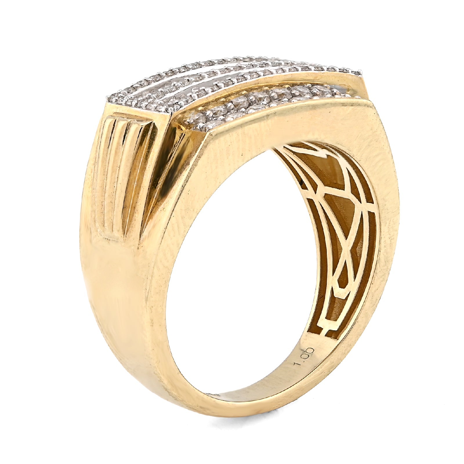 10K Yellow Gold 1.0CT Natural Diamond 2 Row Centre Iced Edge Men Ring - Elite Jewelers - Rings