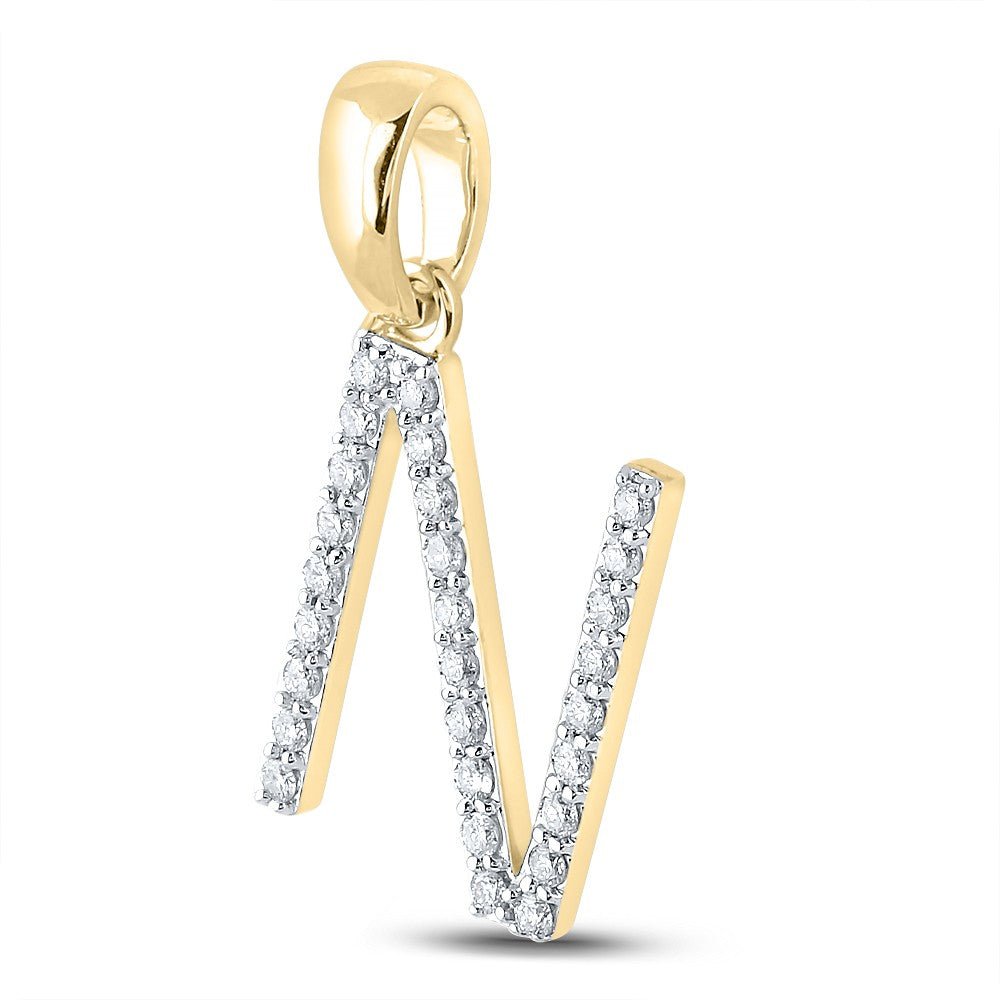 10k Yellow Gold 1.18gms 0.2CTW Natural Diamond Initial "N" Letter Pendant Charm - Elite Jewelers - Charms & Pendants