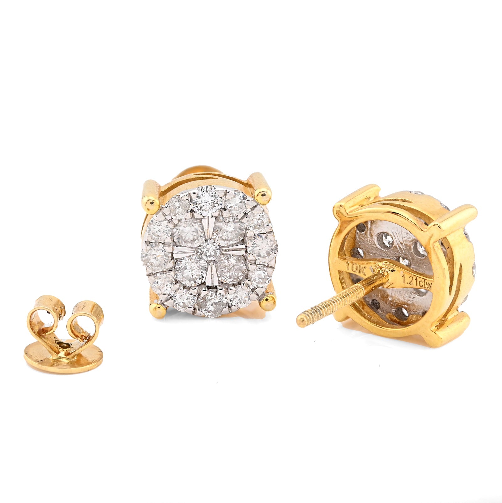 10K Yellow Gold 1.21CT Natural Diamond Halo Cluster Earrings Men Women Studs - Elite Jewelers - Earrings