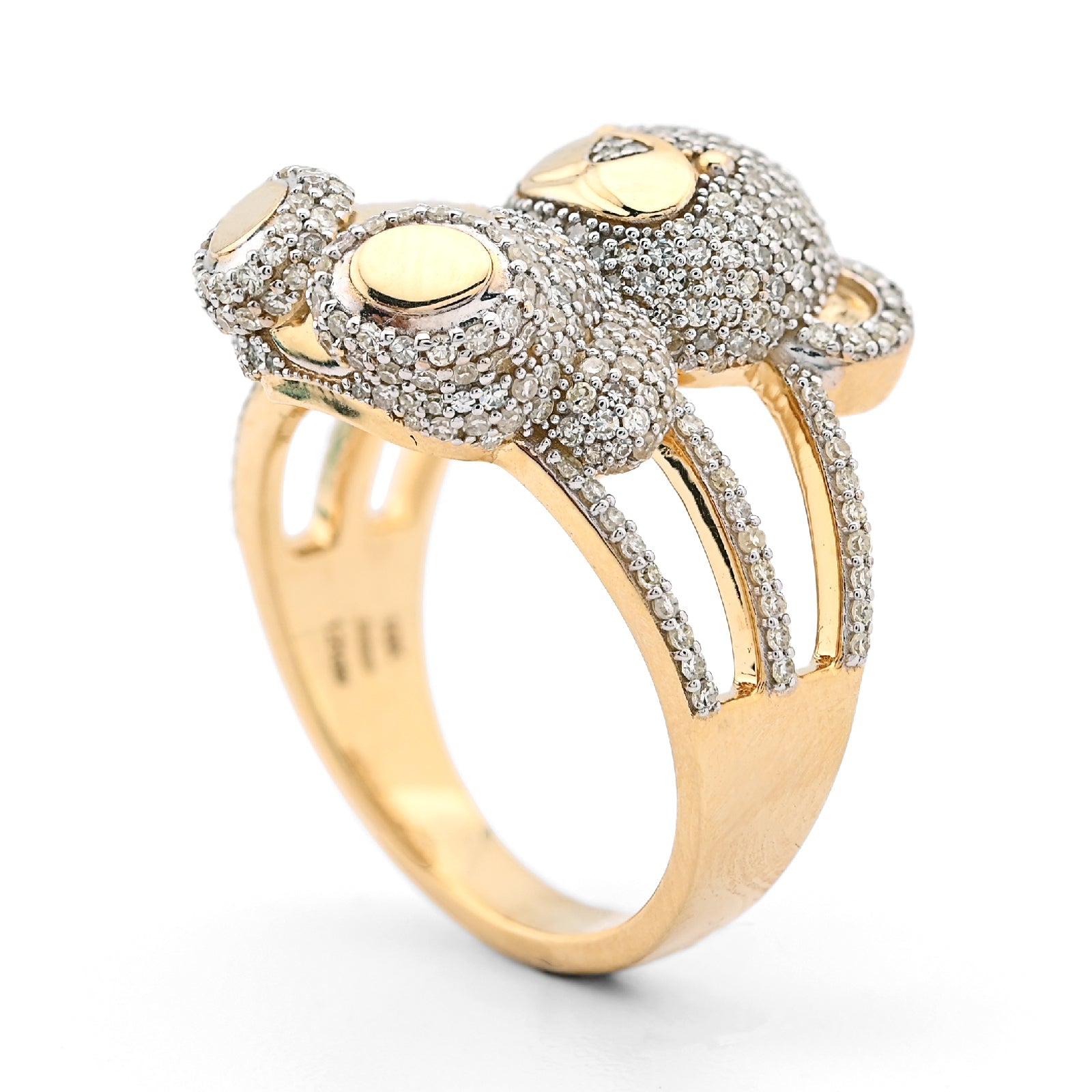 10K Yellow Gold 1.21CT Natural Diamond Teddy Bear 7.2g Women Ring - Elite Jewelers - Rings