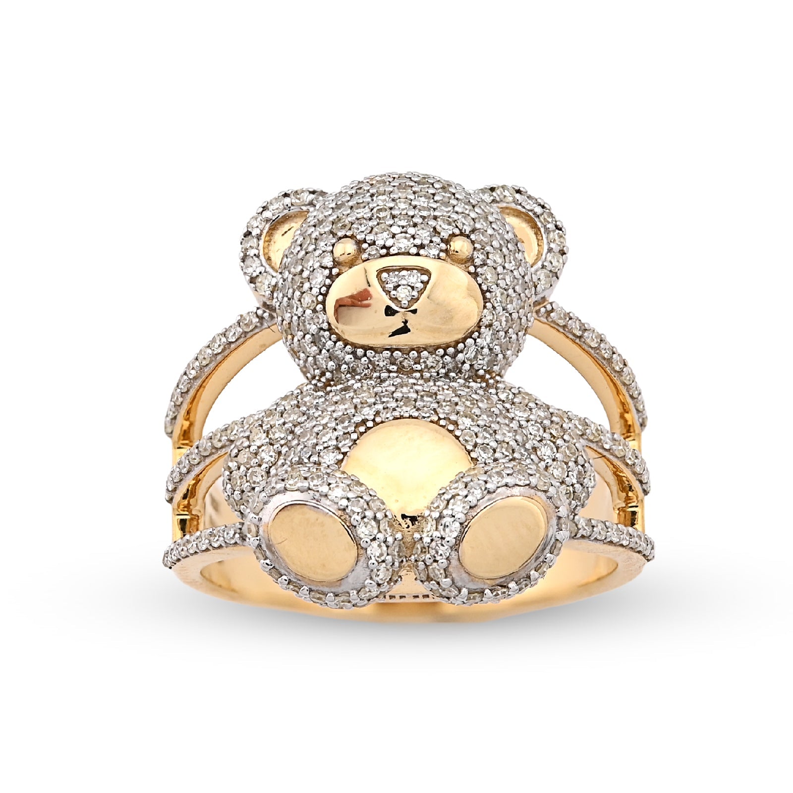 10K Yellow Gold 1.21CT Natural Diamond Teddy Bear 7.2g Women Ring - Elite Jewelers - Rings
