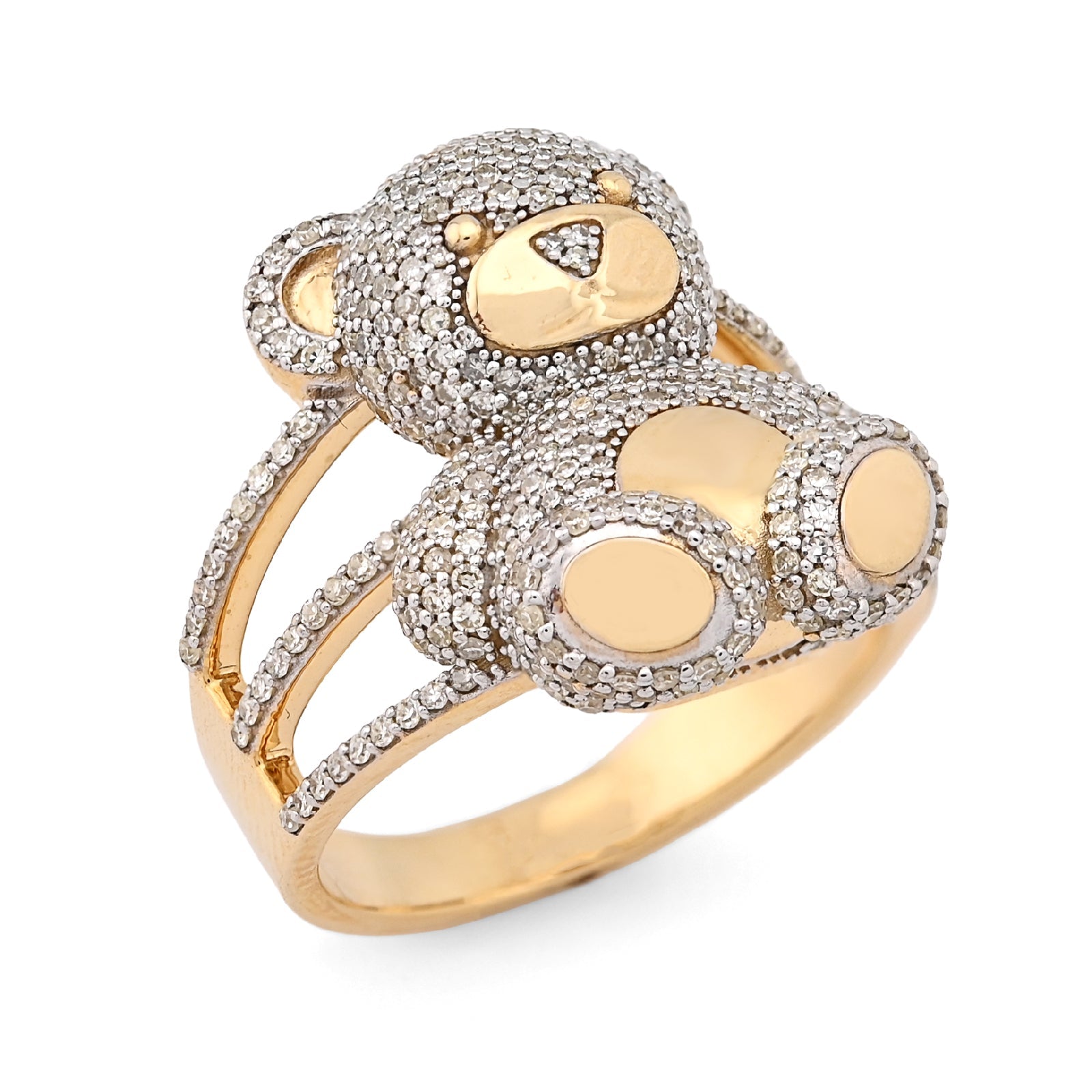 10K Yellow Gold 1.21CT Natural Diamond Teddy Bear 7.2g Women Ring - Elite Jewelers - Rings