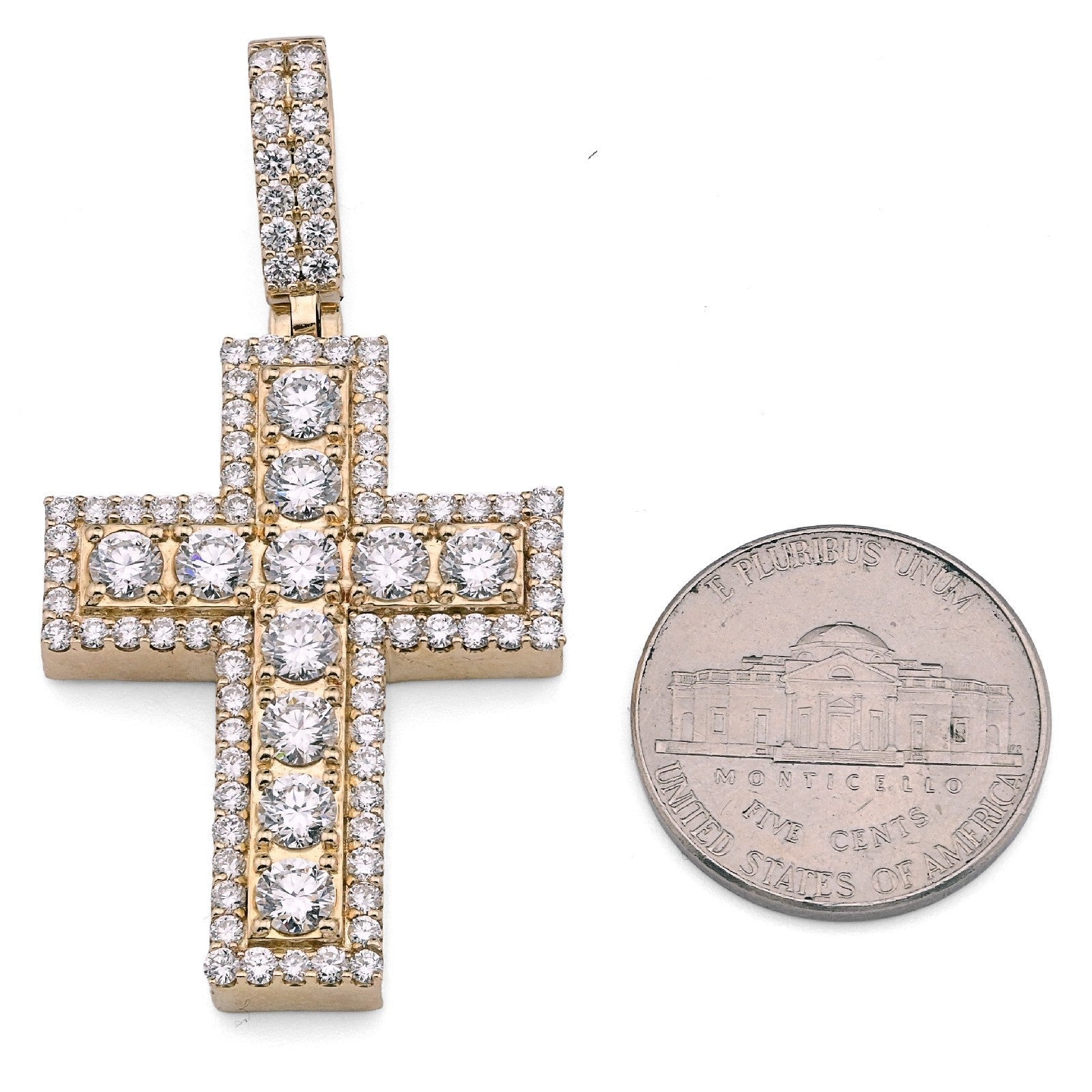 10k Yellow Gold 12.1gm 4.23CTW Lab Grown Diamond Big Pointer Cross Pendant Charm - Elite Jewelers - Charms & Pendants