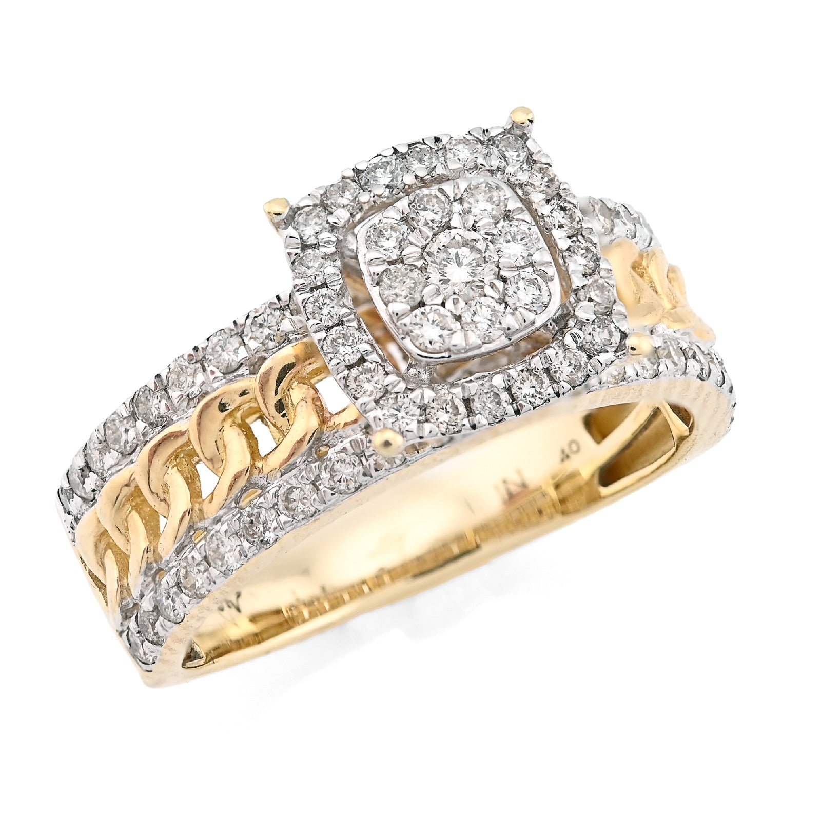 10K Yellow Gold 1.25CT Natural Diamond Cuban Link Square Women Ring - Elite Jewelers - Rings
