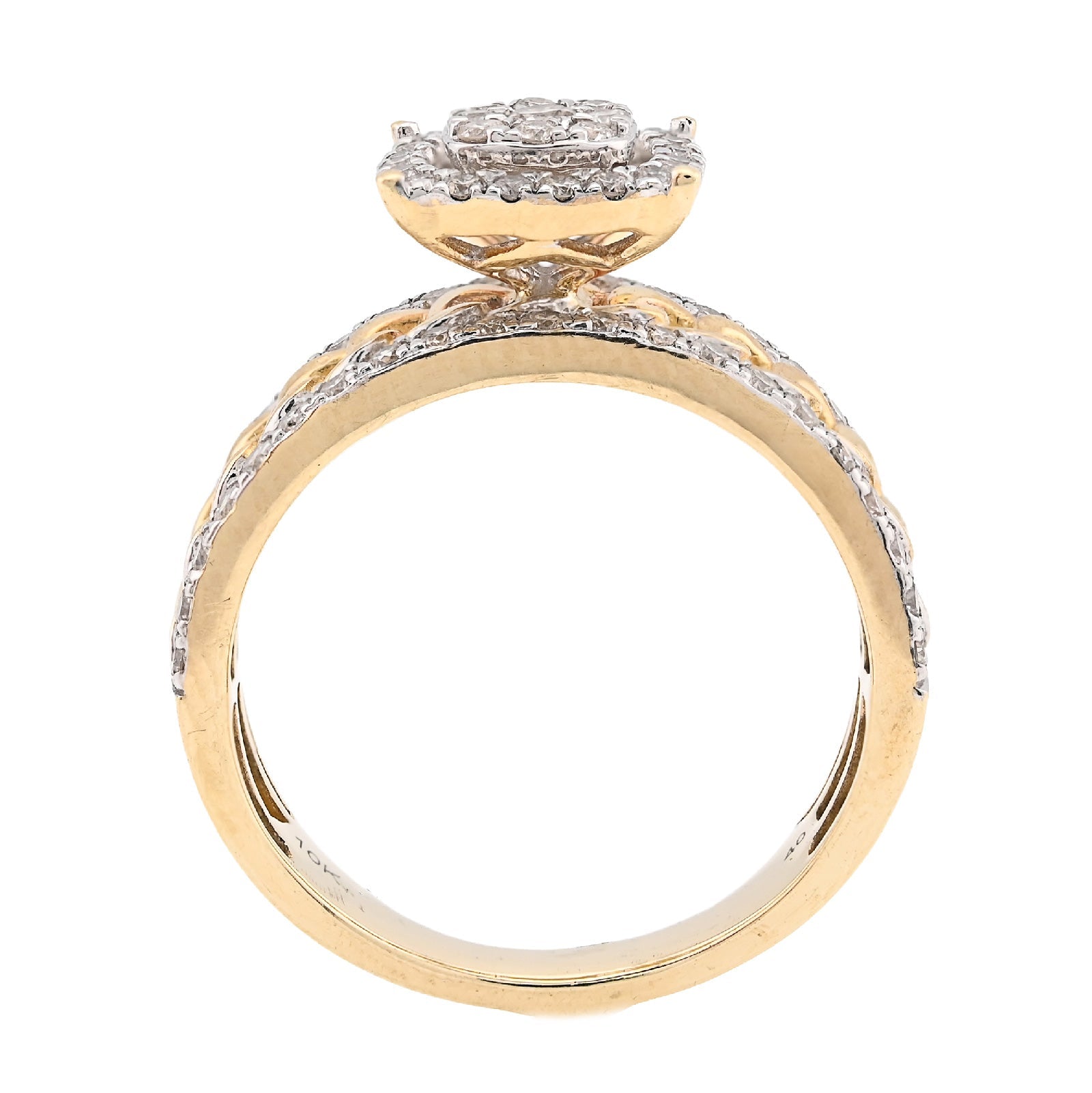 10K Yellow Gold 1.25CT Natural Diamond Cuban Link Square Women Ring - Elite Jewelers - Rings
