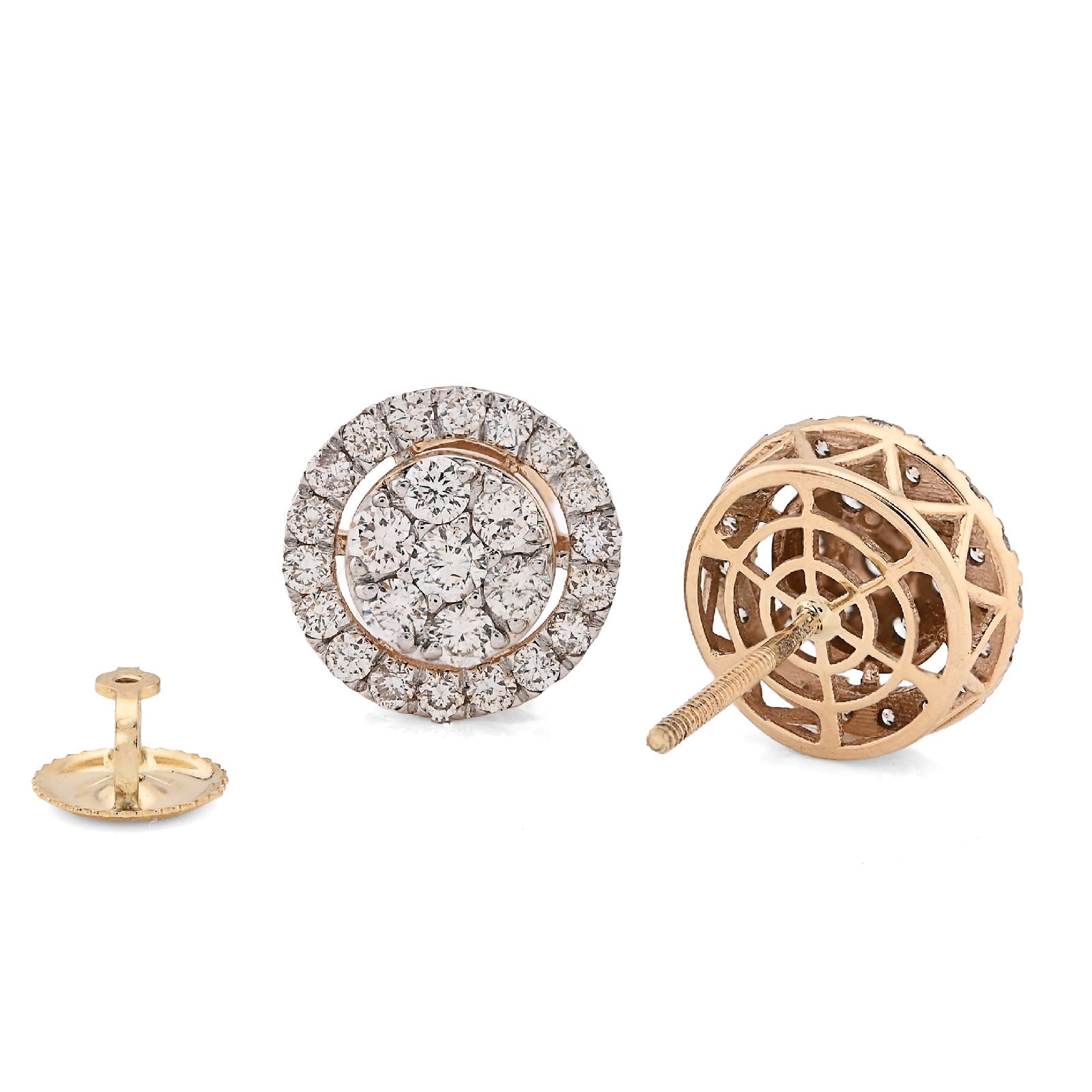 10K Yellow Gold 1.25CT Natural Diamond Round Halo Cluster Men Women Earring Studs - Elite Jewelers - Earrings