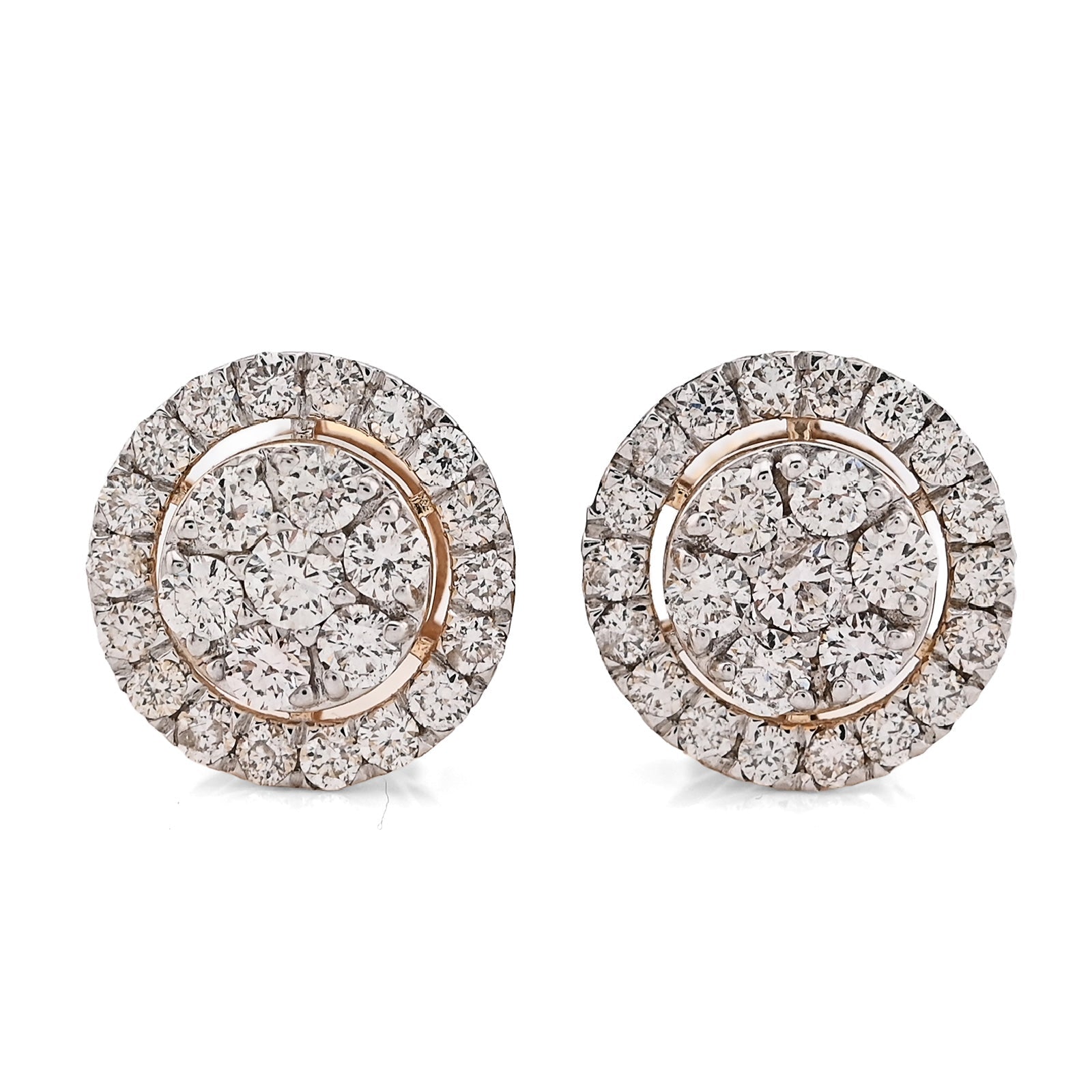 10K Yellow Gold 1.25CT Natural Diamond Round Halo Cluster Men Women Earring Studs - Elite Jewelers - Earrings