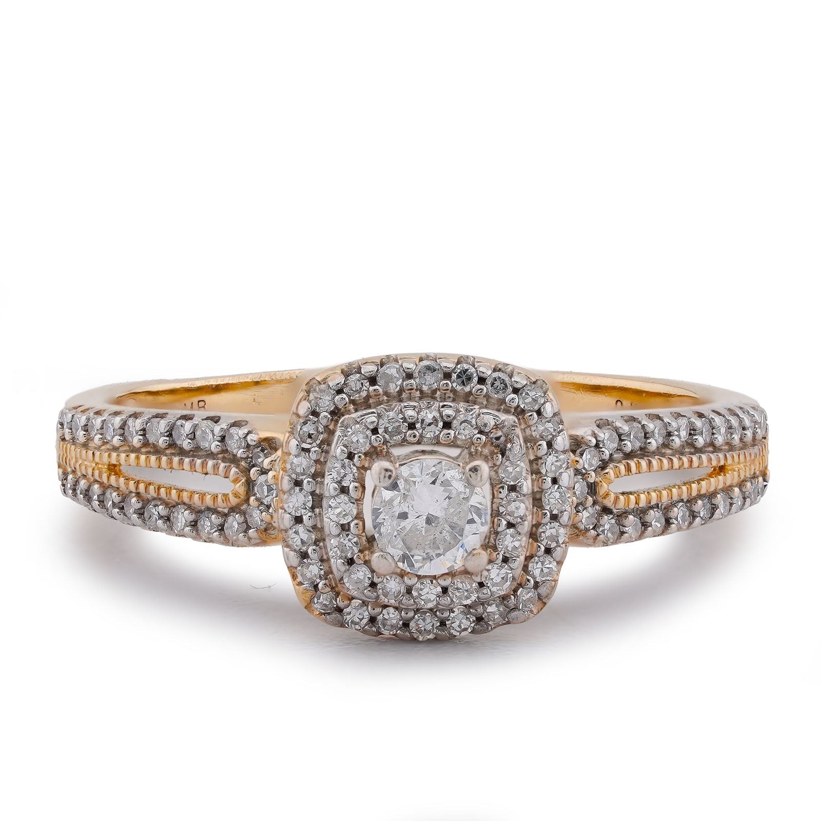 10K Yellow Gold 1.25CT Natural Diamond Solitaire Centre Halo Square Women Ring - Elite Jewelers-Rings