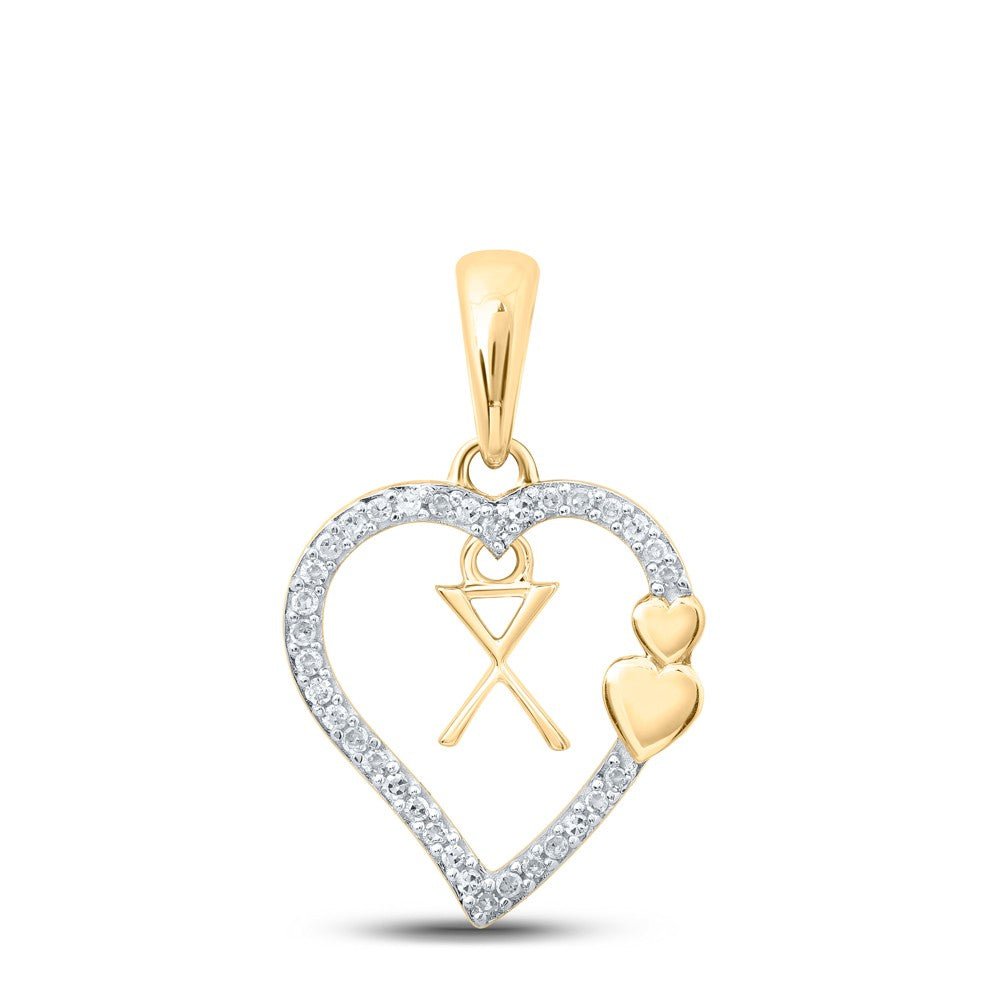 10k Yellow Gold 1.25gms 0.1CTW Natural Diamond Initial "X" Heart Pendant Charm - Elite Jewelers - Charms & Pendants