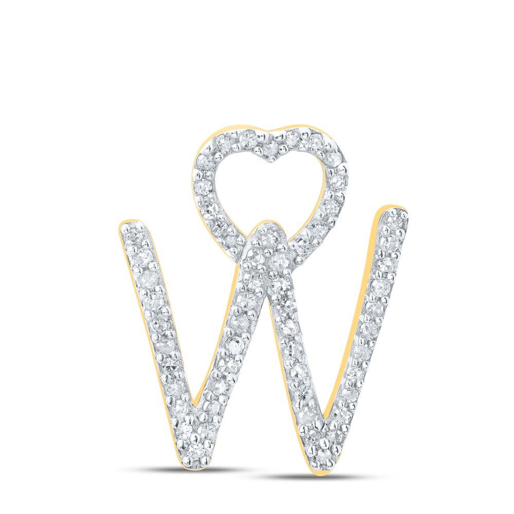 10k Yellow Gold 1.29gms 0.17CTW Natural Diamond Initial "W" Heart Pendant Charm - Elite Jewelers - Charms & Pendants