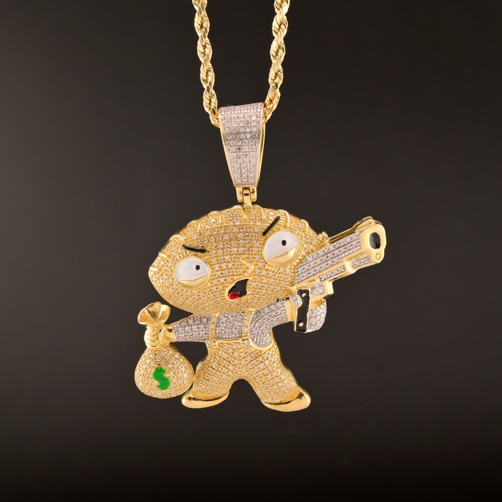 10k Yellow Gold 1.2CTW Natural Round Diamond STEWIE GRIFFIN Pendant 12.6g Charm - Elite Jewelers - Charms & Pendants
