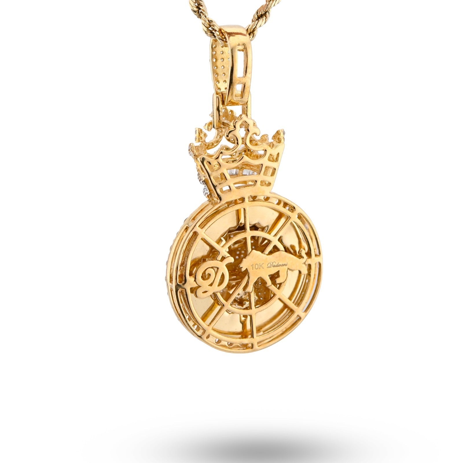 10k Yellow Gold 12g 3.75CTW Real Round/Baguette Diamond Lion Crown Pendant Charm - Elite Jewelers - Charms & Pendants