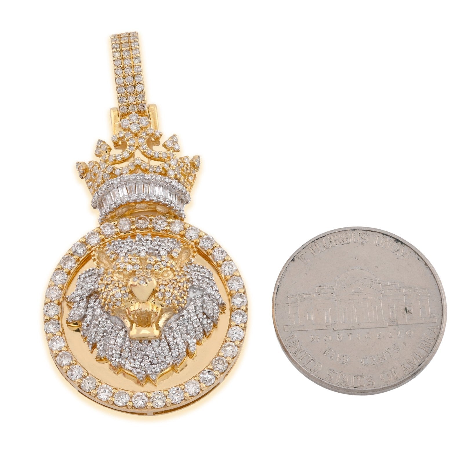 10k Yellow Gold 12g 3.75CTW Real Round/Baguette Diamond Lion Crown Pendant Charm - Elite Jewelers - Charms & Pendants