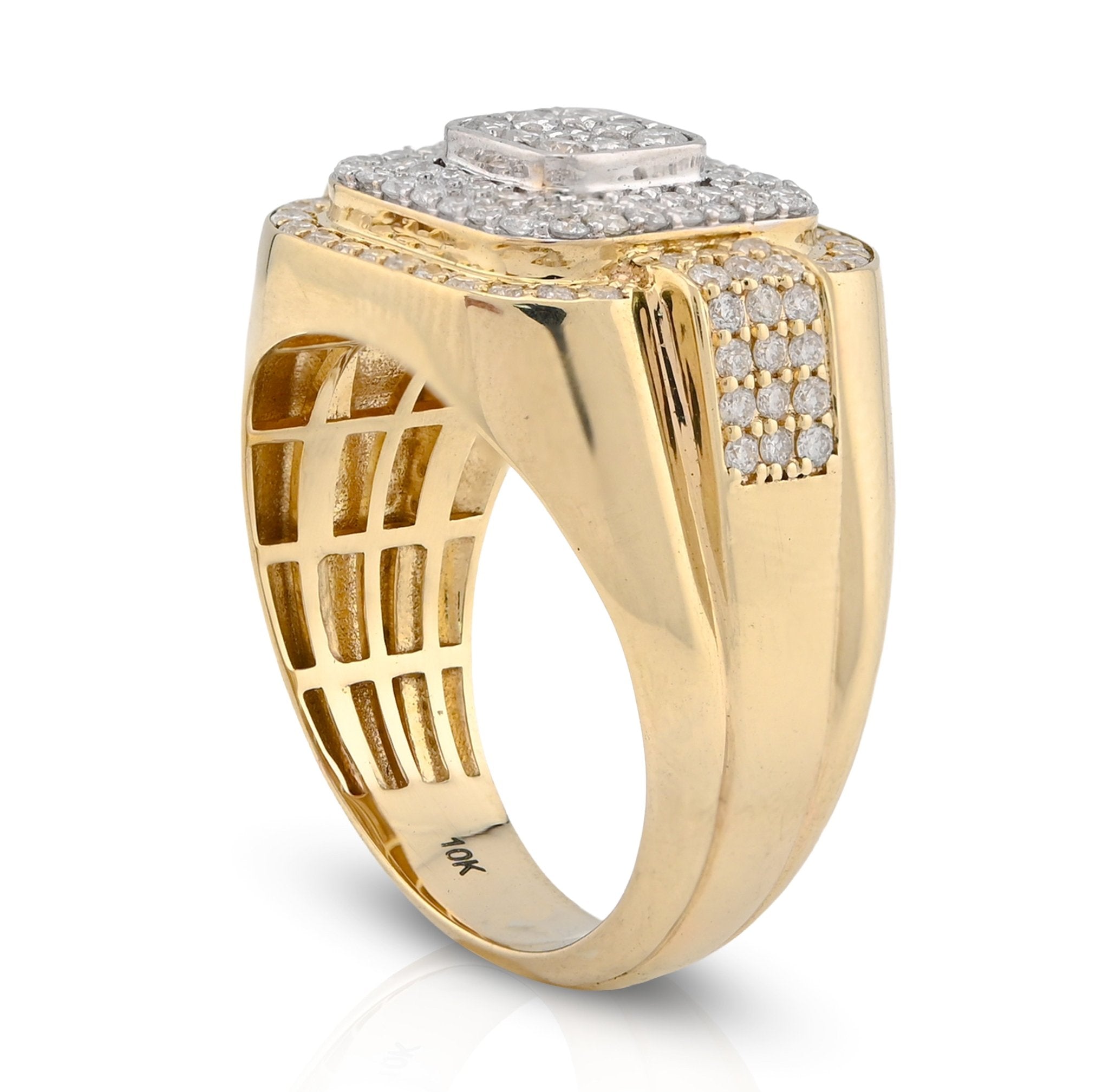 10K Yellow Gold 1.30CT Square Shape 3 Level Men Natural Diamond Pinky Ring - Elite Jewelers - Rings