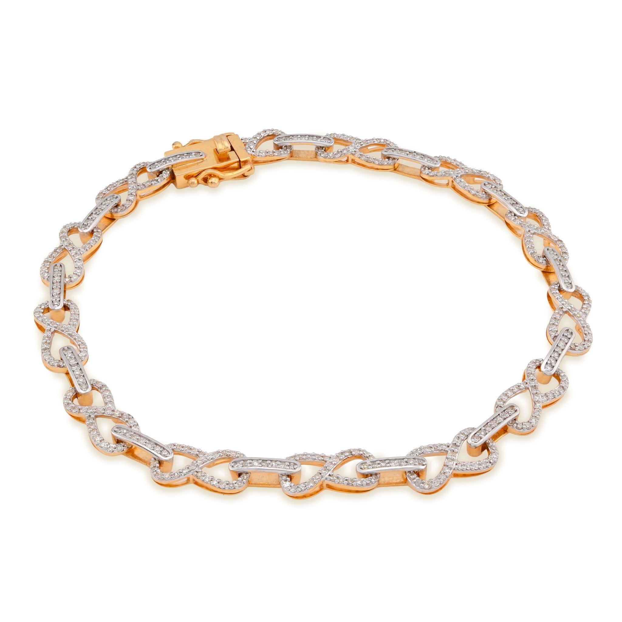 10K Yellow Gold 1.35CT Infinity Link 7" Natural Diamond Men Women Bracelet - Elite Jewelers - Bracelets