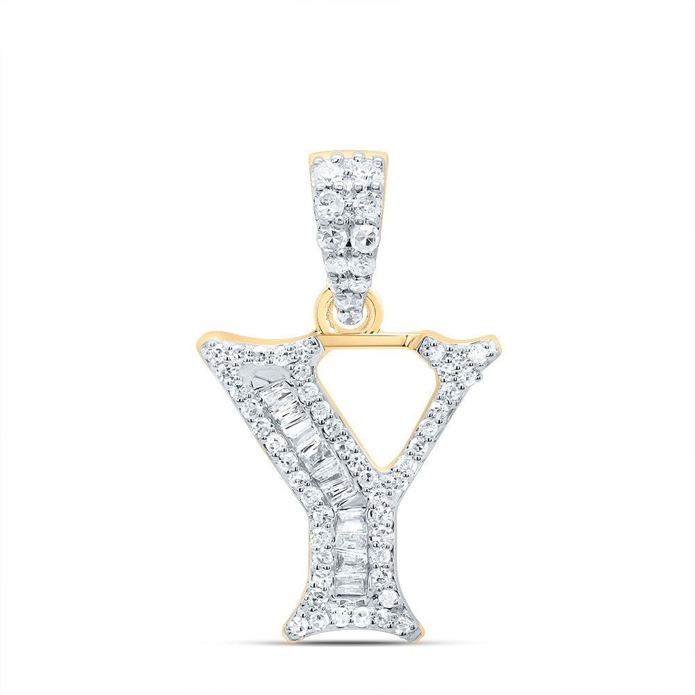 10k Yellow Gold 1.35g 0.23CTW Natural Diamond Initial "Y" Baguette Pendant Charm - Elite Jewelers - Charms & Pendants