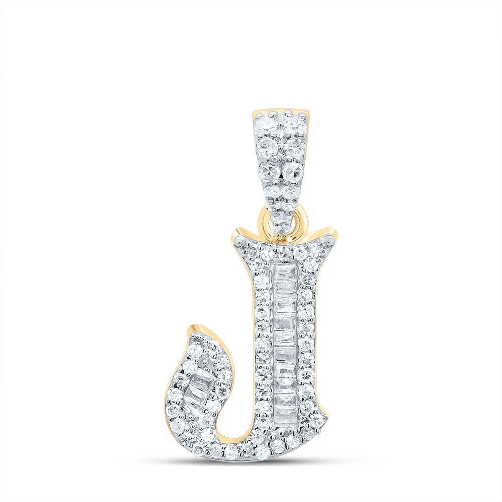 10k Yellow Gold 1.35g 0.24CTW Natural Diamond Initial "J" Baguette Pendant Charm - Elite Jewelers - Charms & Pendants