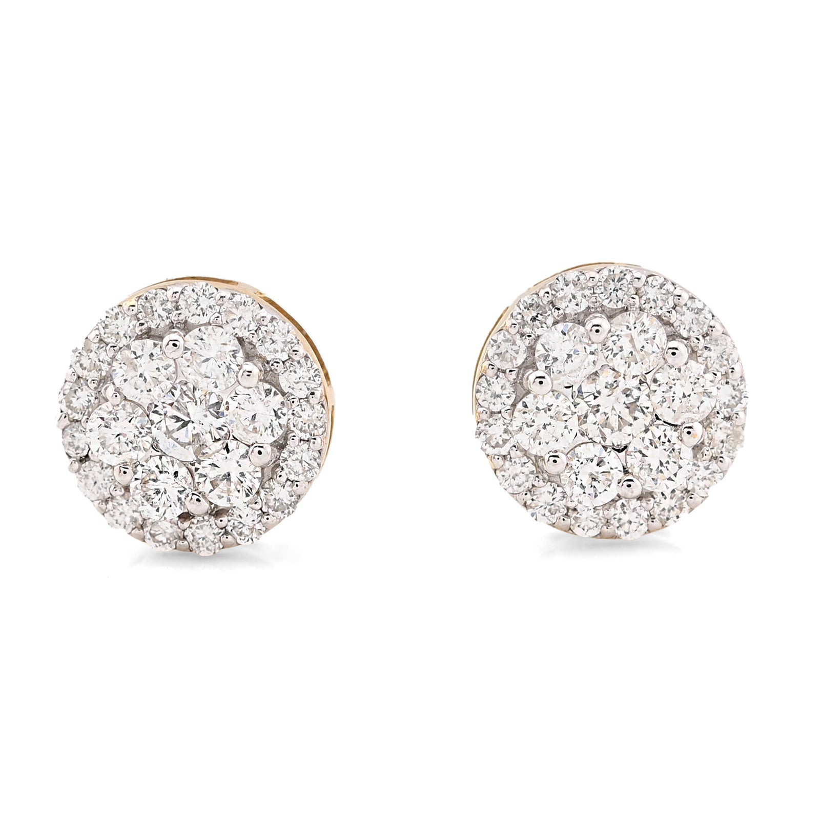 10K Yellow Gold 1.37CT Halo Cluster Flower Studs Natural Diamond Men Women Earrings - Elite Jewelers - Earrings