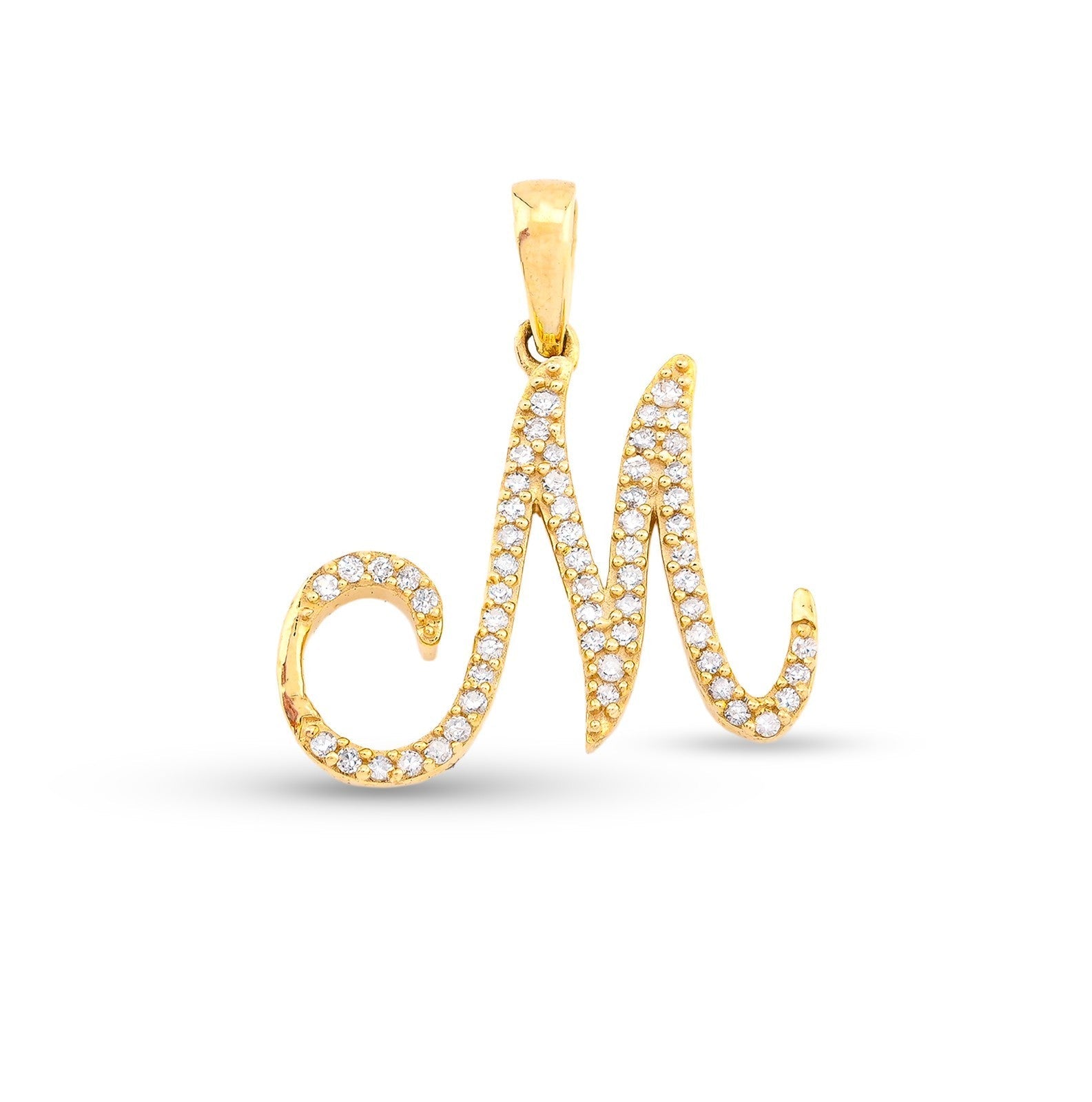 10k Yellow Gold 1.3g 0.17CTW Natural Diamond Initial "M" Alphabet Pendant Charm - Elite Jewelers - Charms & Pendants
