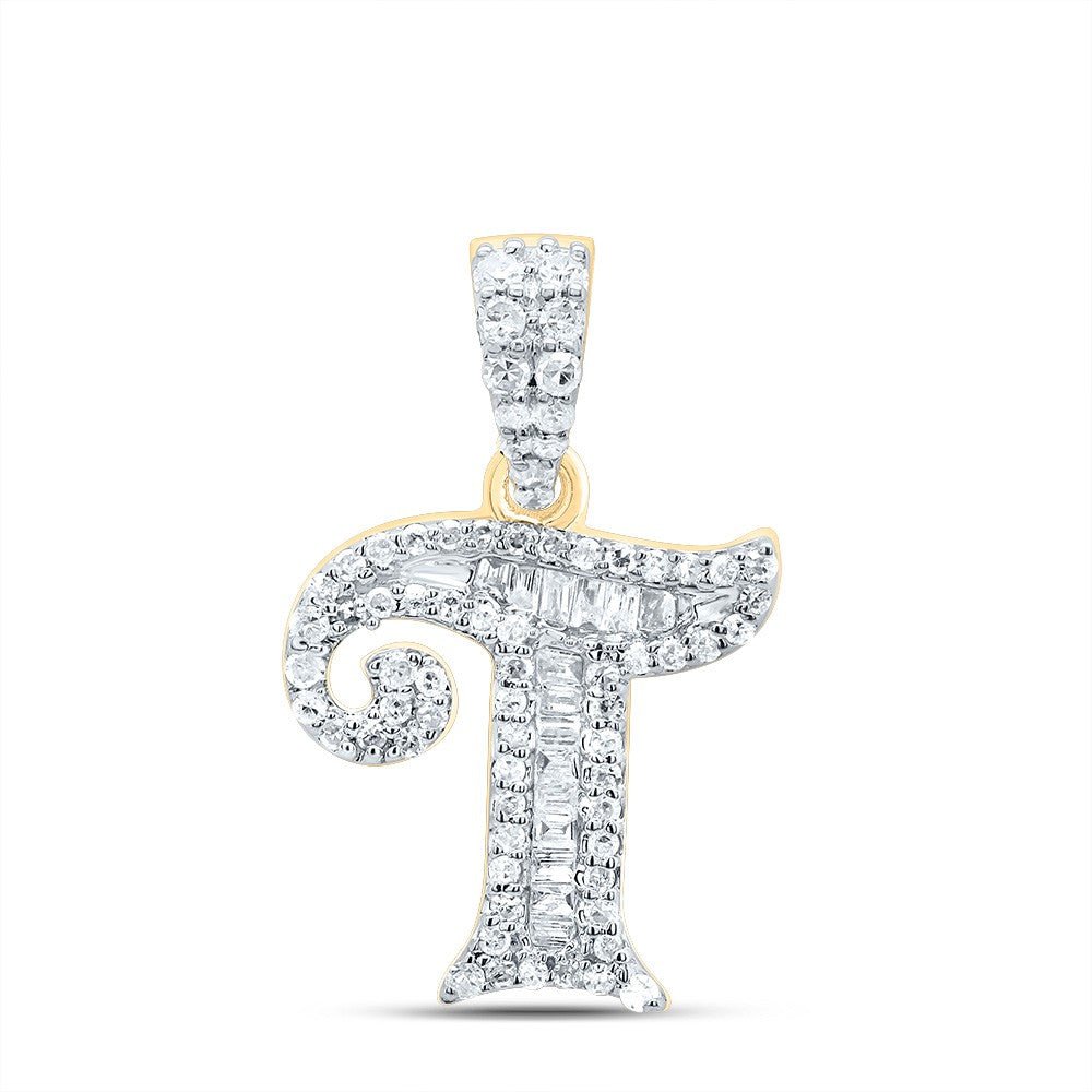 10k Yellow Gold 1.41g 0.28CTW Natural Diamond Initial "T" Baguette Pendant Charm - Elite Jewelers - Charms & Pendants