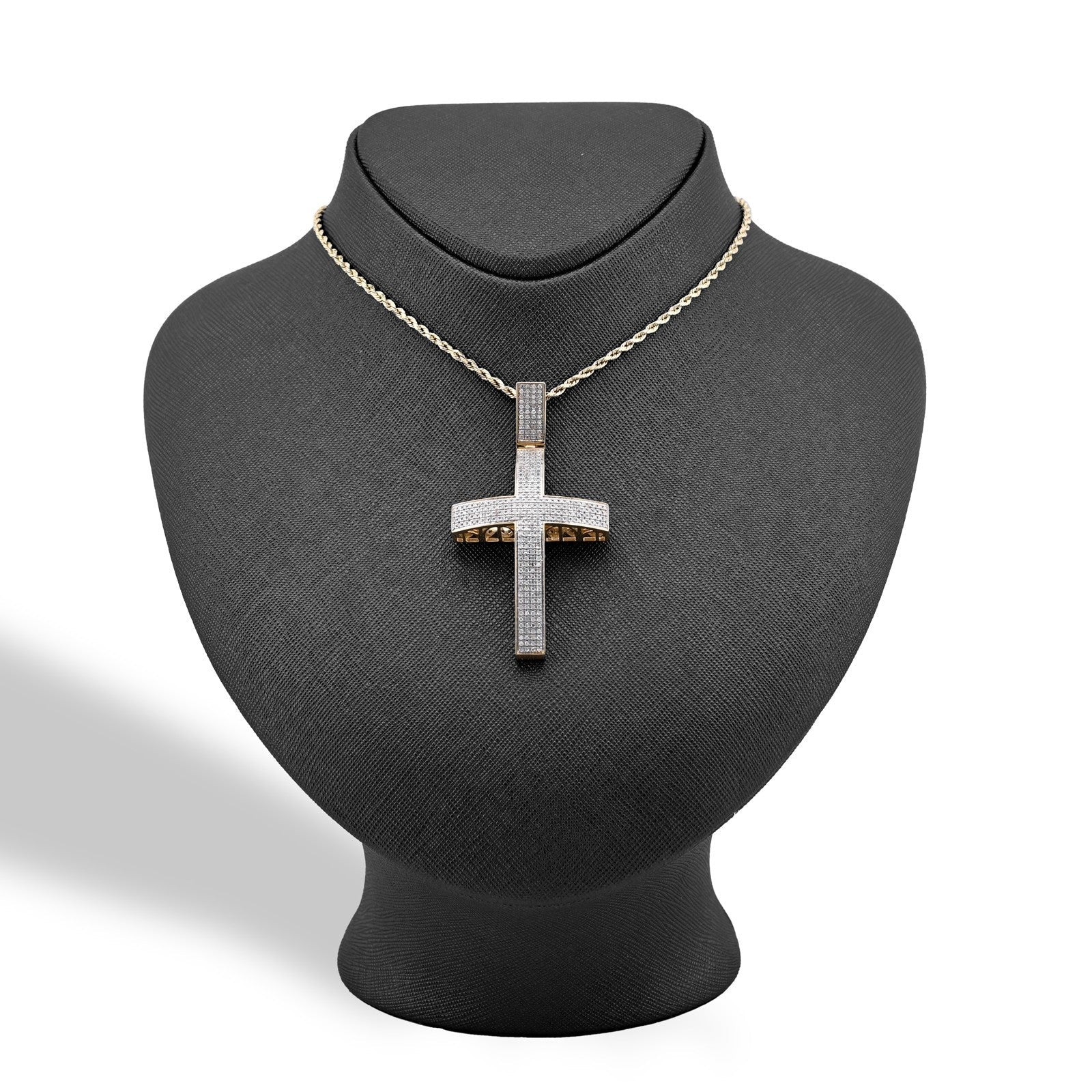10k Yellow Gold 1.45CTW Natural Diamond Pave Domed Cross Pendant 17.5g Charm - Elite Jewelers - Charms & Pendants