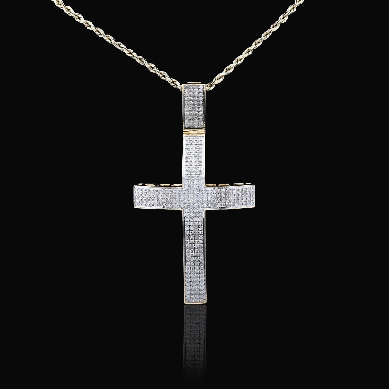 10k Yellow Gold 1.45CTW Natural Diamond Pave Domed Cross Pendant 17.5g Charm - Elite Jewelers - Charms & Pendants
