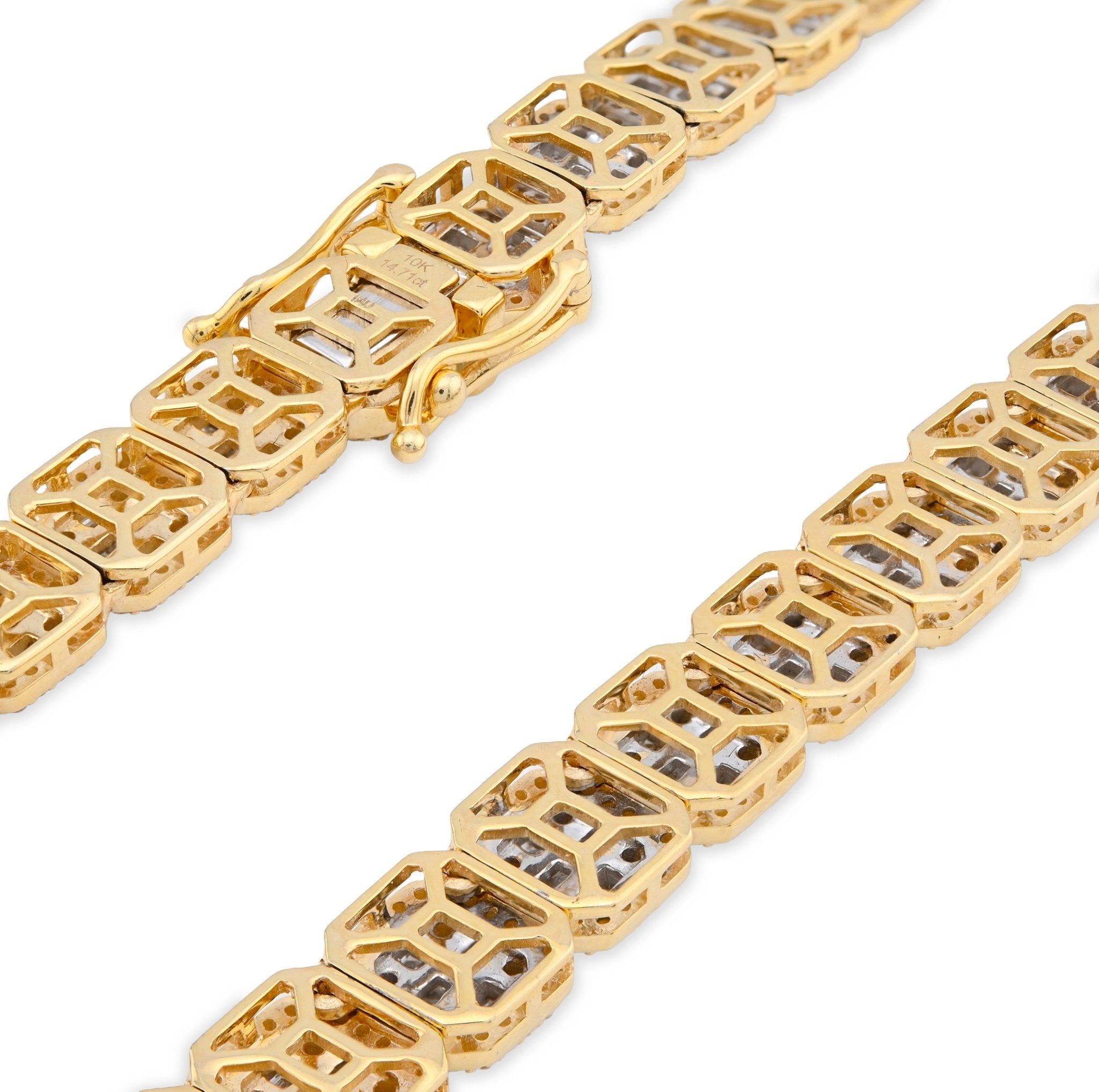10K Yellow Gold 14.71CT Baguette Natural Diamond 77.3G Tennis Chain Men Women 8MM Necklace - Elite Jewelers - Necklaces