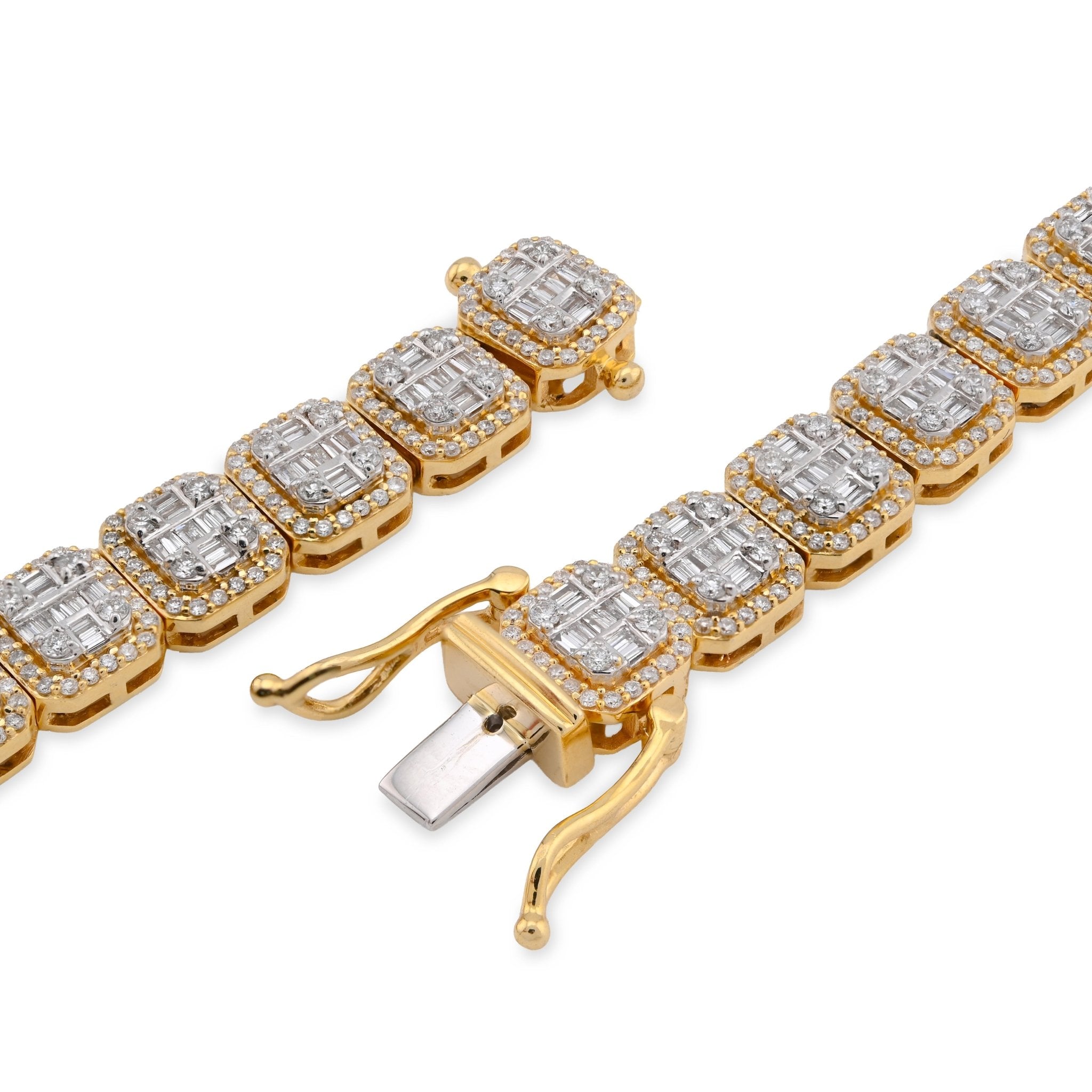 10K Yellow Gold 14.71CT Baguette Natural Diamond 77.3G Tennis Chain Men Women 8MM Necklace - Elite Jewelers - Necklaces