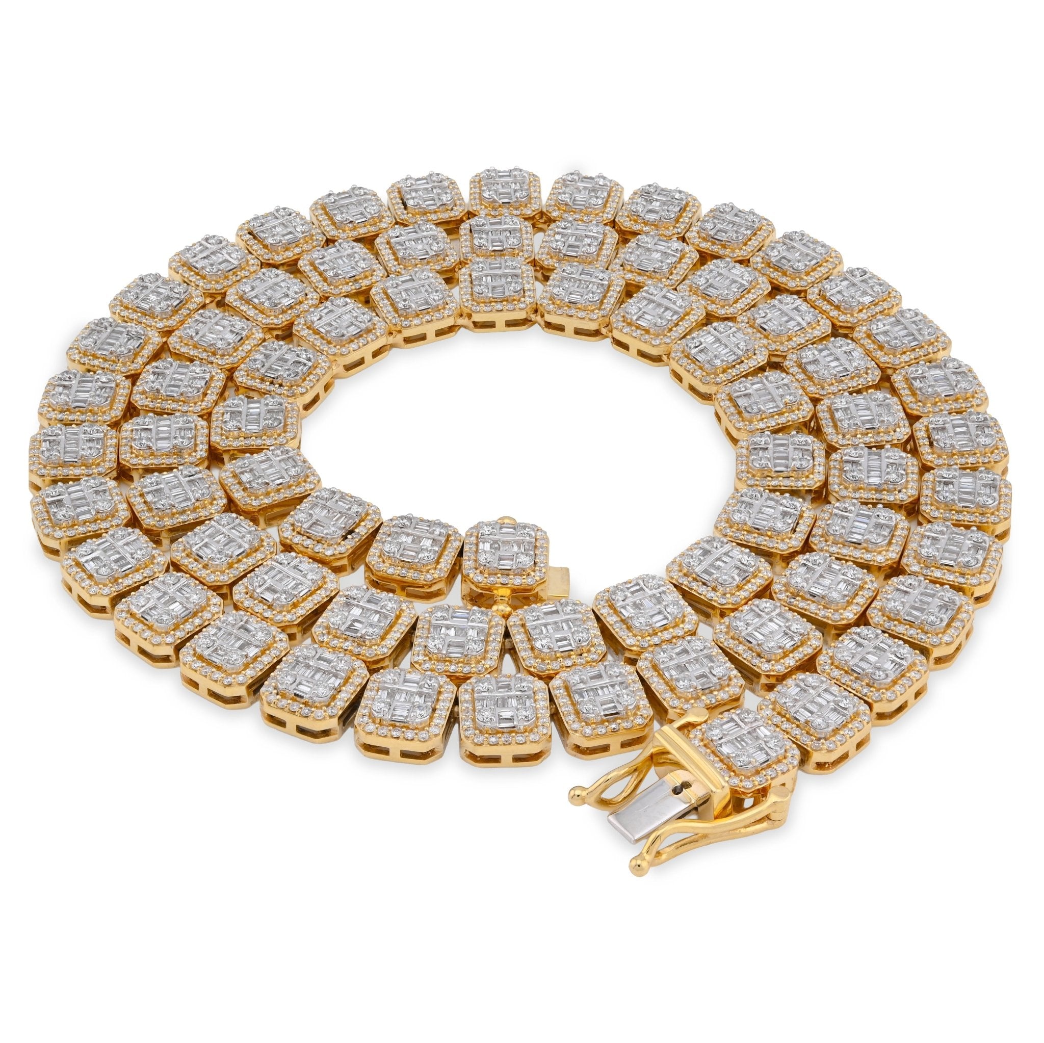 10K Yellow Gold 14.71CT Baguette Natural Diamond 77.3G Tennis Chain Men Women 8MM Necklace - Elite Jewelers - Necklaces