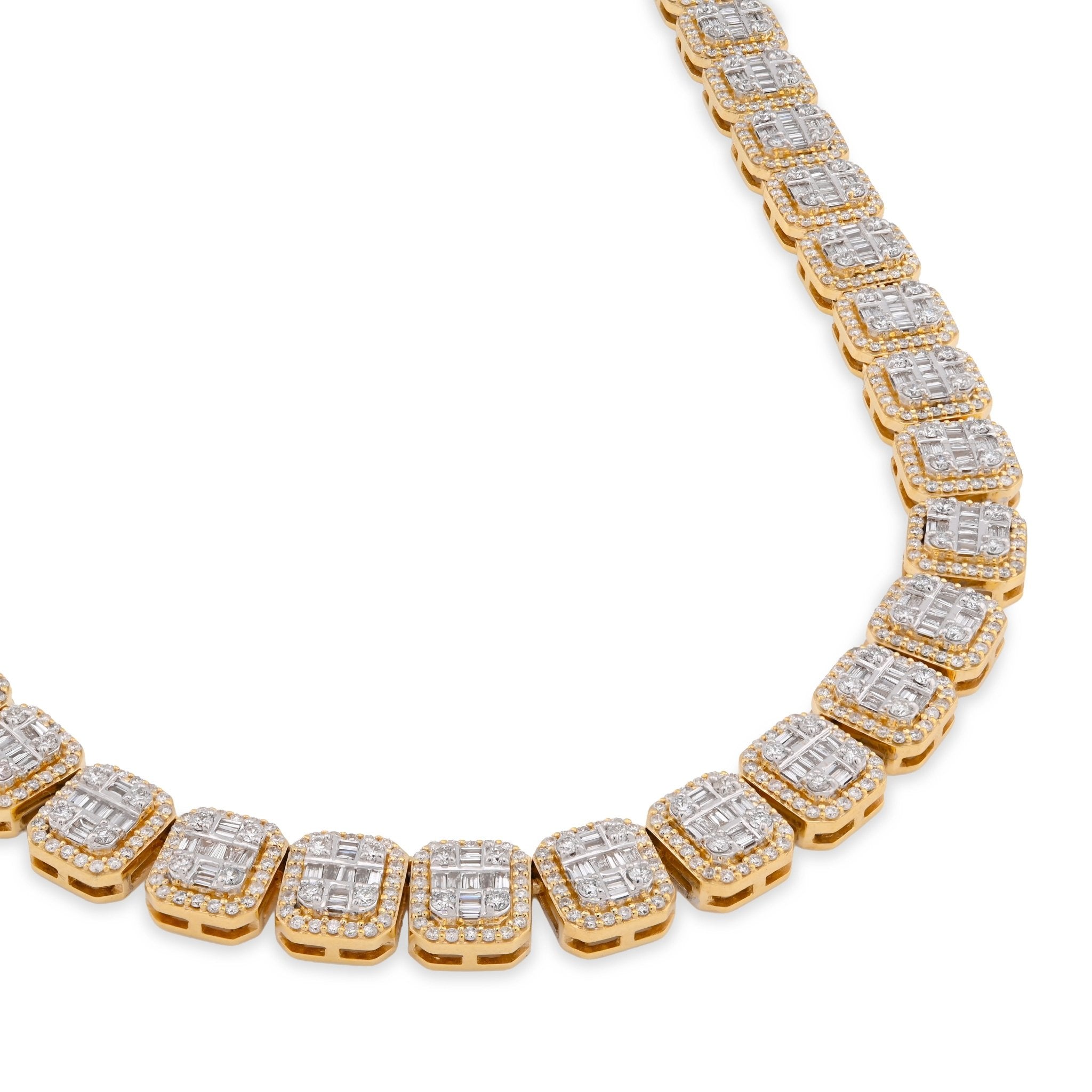 10K Yellow Gold 14.71CT Baguette Natural Diamond 77.3G Tennis Chain Men Women 8MM Necklace - Elite Jewelers - Necklaces