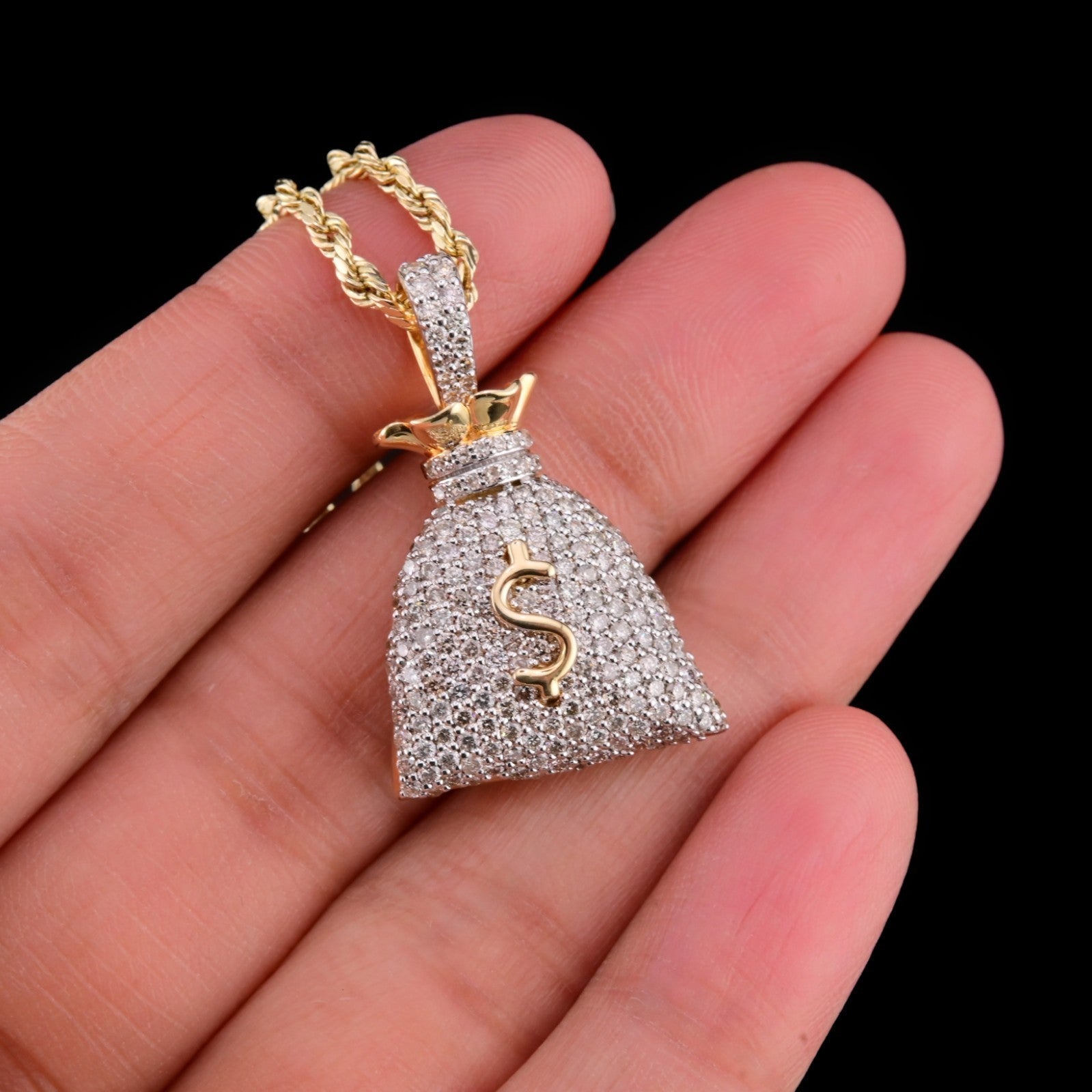 10k Yellow Gold 1.48CTW Natural Round Diamond Money Bag Pendant 6.3g Charm - Elite Jewelers - Charms & Pendants