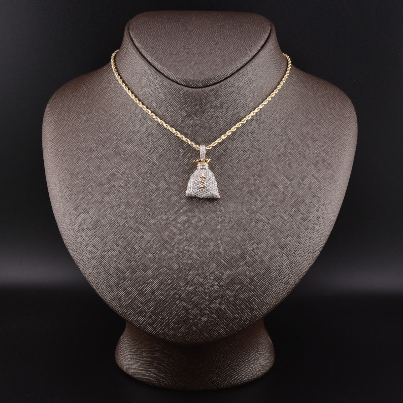 10k Yellow Gold 1.48CTW Natural Round Diamond Money Bag Pendant 6.3g Charm - Elite Jewelers - Charms & Pendants