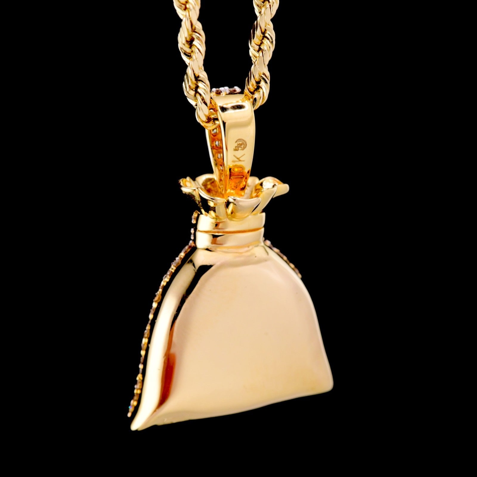 10k Yellow Gold 1.48CTW Natural Round Diamond Money Bag Pendant 6.3g Charm - Elite Jewelers - Charms & Pendants