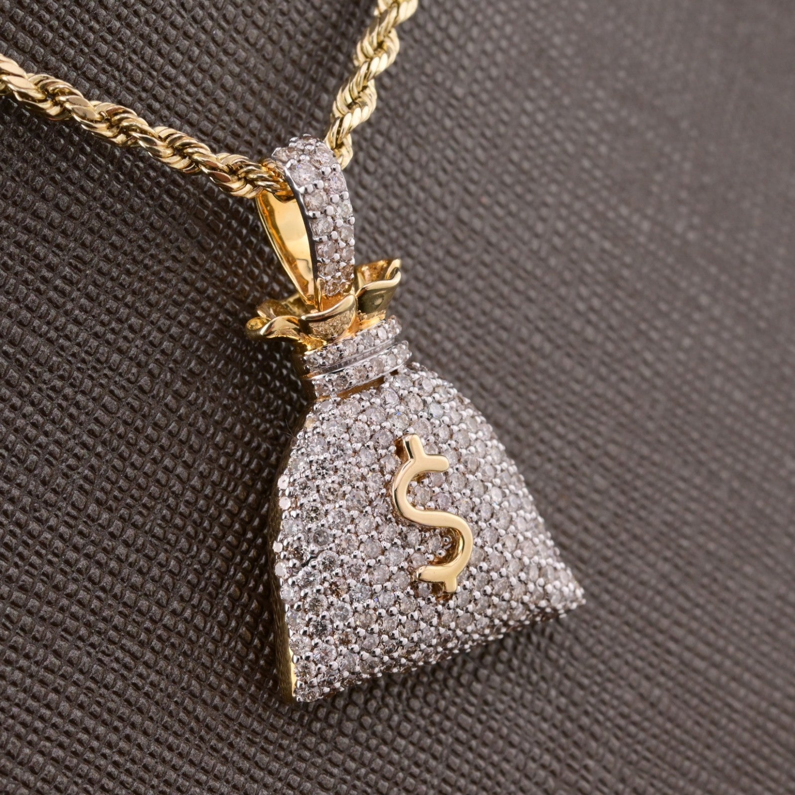 10k Yellow Gold 1.48CTW Natural Round Diamond Money Bag Pendant 6.3g Charm - Elite Jewelers - Charms & Pendants