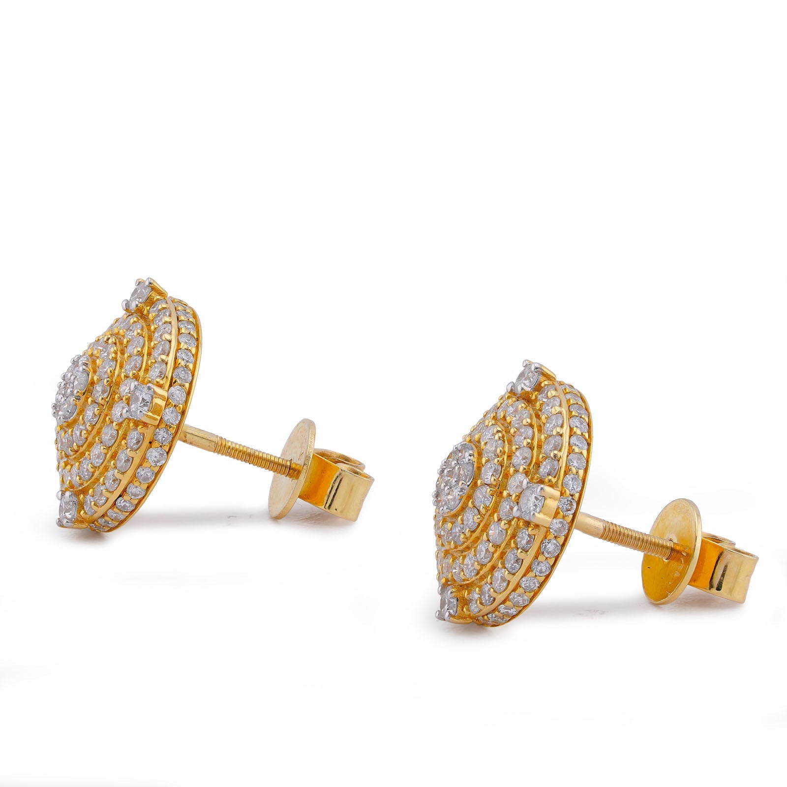 10K Yellow Gold 1.49CT Multi-Halo Cluster Centre Natural Diamond Men Women Round Earrings - Elite Jewelers-Earrings
