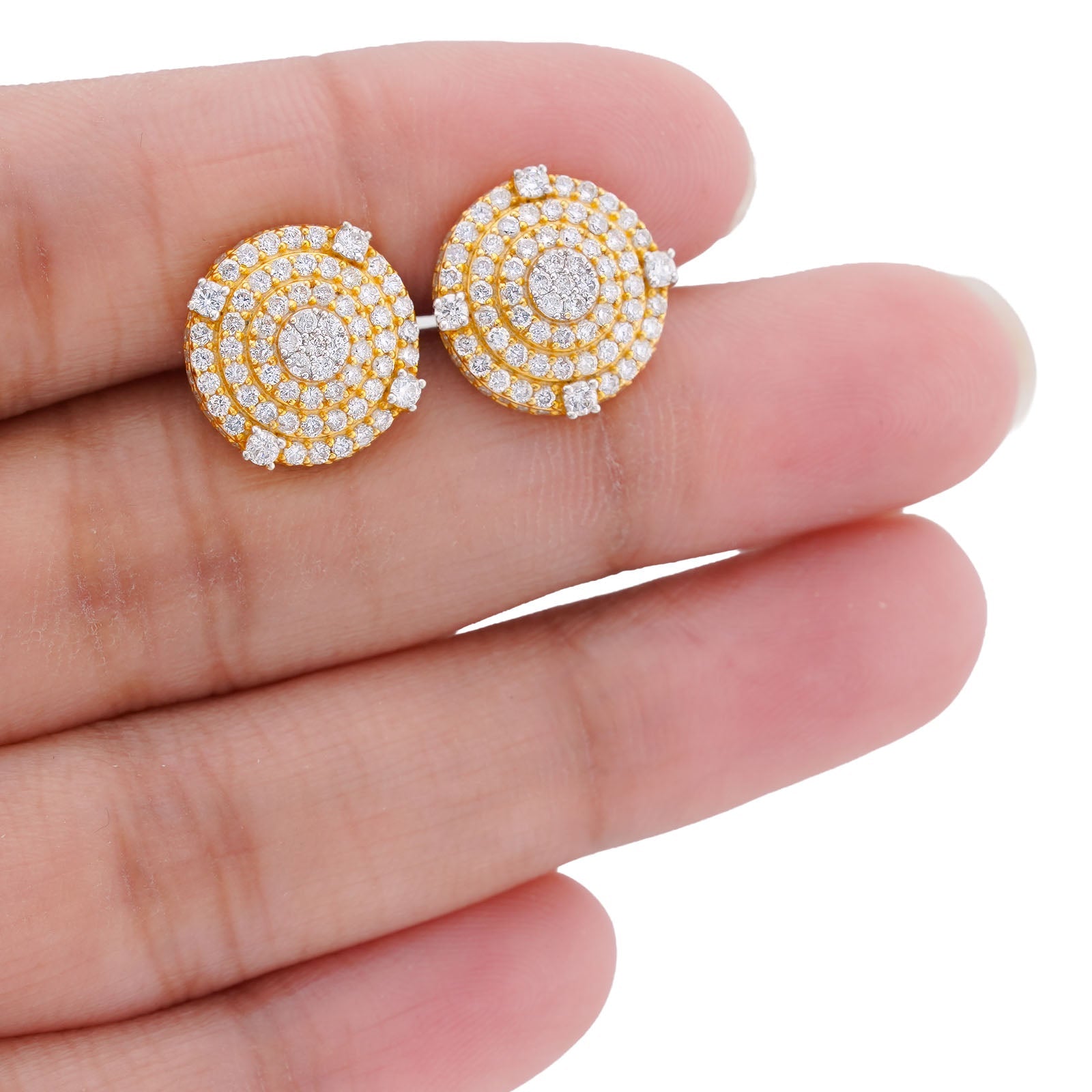 10K Yellow Gold 1.49CT Multi-Halo Cluster Centre Natural Diamond Men Women Round Earrings - Elite Jewelers-Earrings