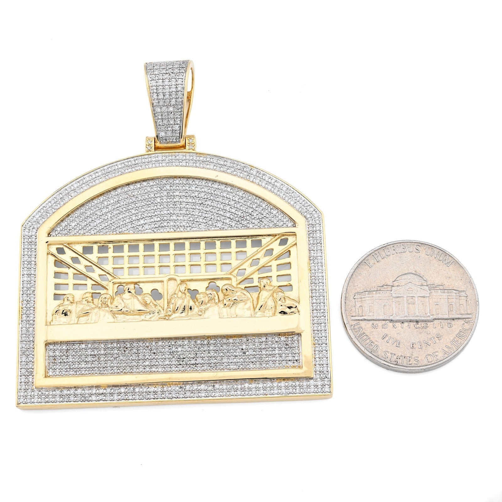 10k Yellow Gold 1.4CTW Natural Diamond Last Supper Religious Pendant 19.9g Charm - Elite Jewelers - Charms & Pendants