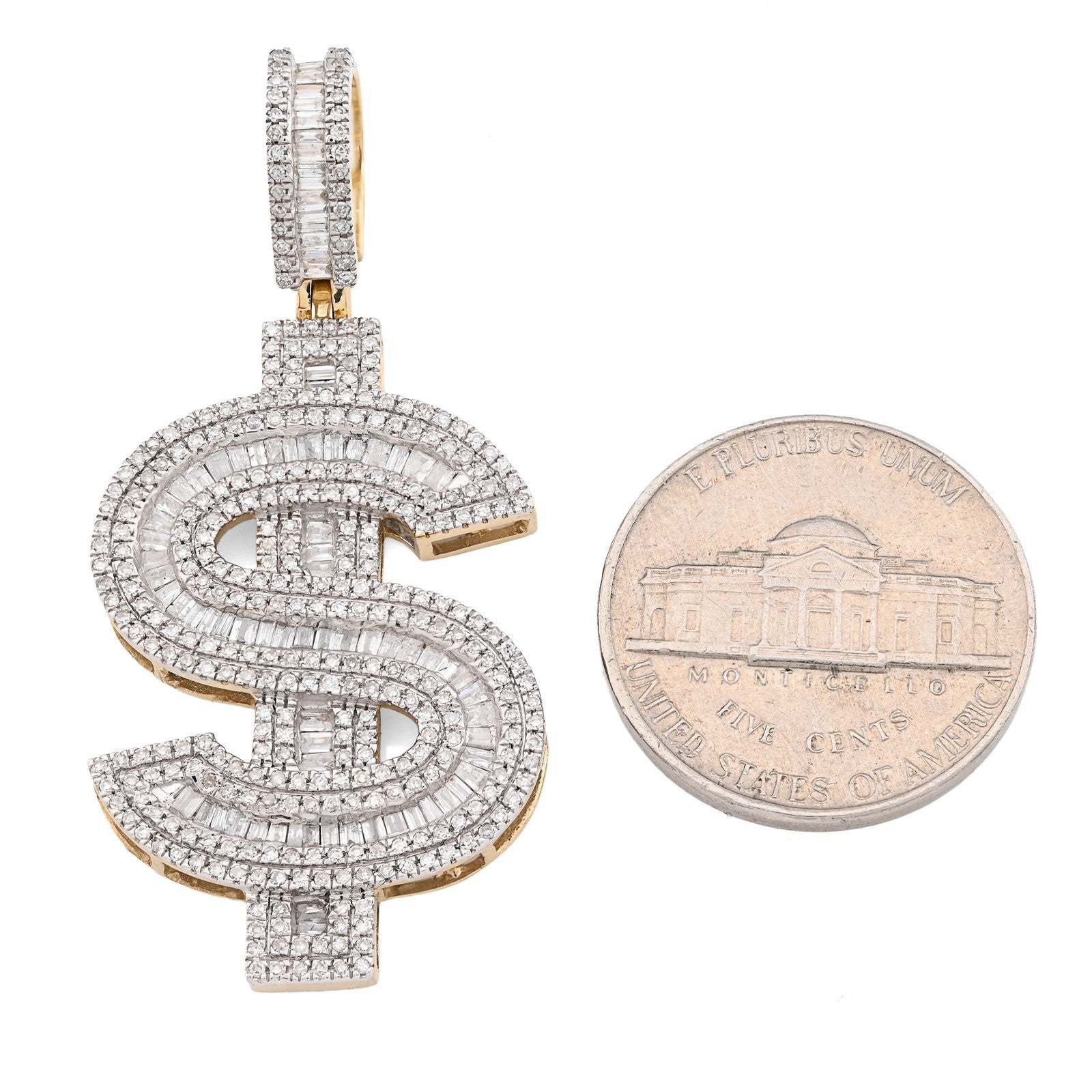 10k Yellow Gold 1.4CTW Round/Baguette Diamond Dollar $ Sign Pendant 7g Charm - Elite Jewelers - Charms & Pendants