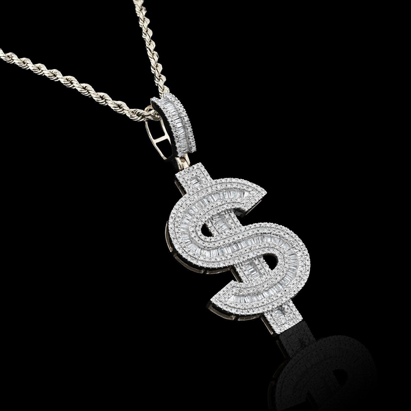 10k Yellow Gold 1.4CTW Round/Baguette Diamond Dollar $ Sign Pendant 7g Charm - Elite Jewelers - Charms & Pendants