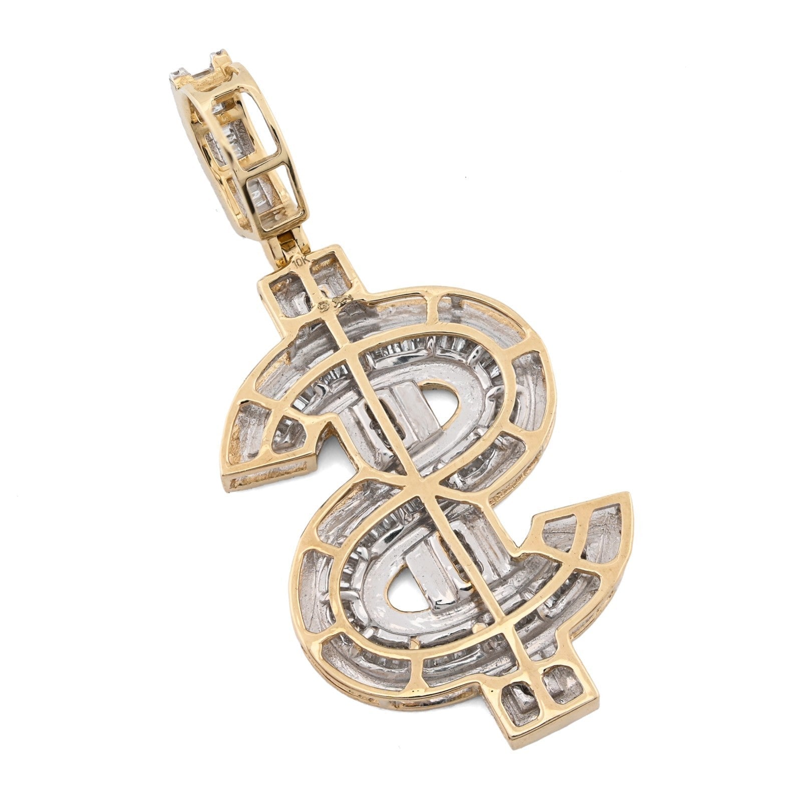 10k Yellow Gold 1.4CTW Round/Baguette Diamond Dollar $ Sign Pendant 7g Charm - Elite Jewelers - Charms & Pendants