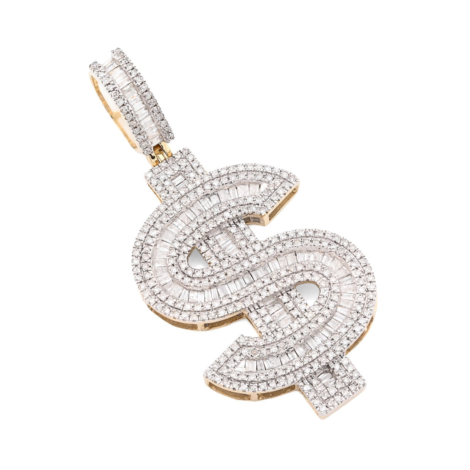 10k Yellow Gold 1.4CTW Round/Baguette Diamond Dollar $ Sign Pendant 7g Charm - Elite Jewelers - Charms & Pendants