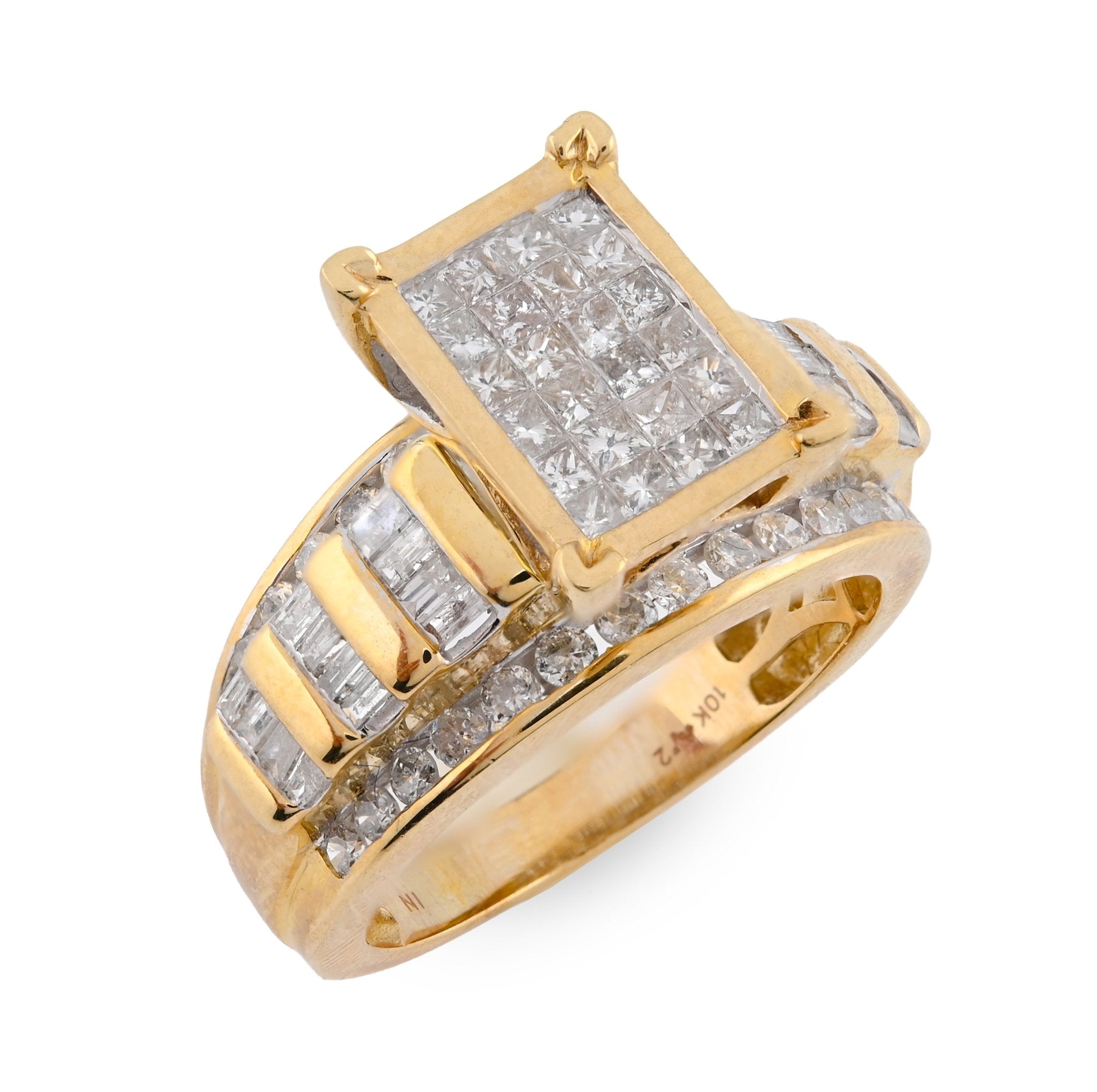 10K Yellow Gold 1.50CT Natural Diamond Rectangular Centre Round/Pricess cut/Baguette Women Wedding Ring - Elite Jewelers - Rings