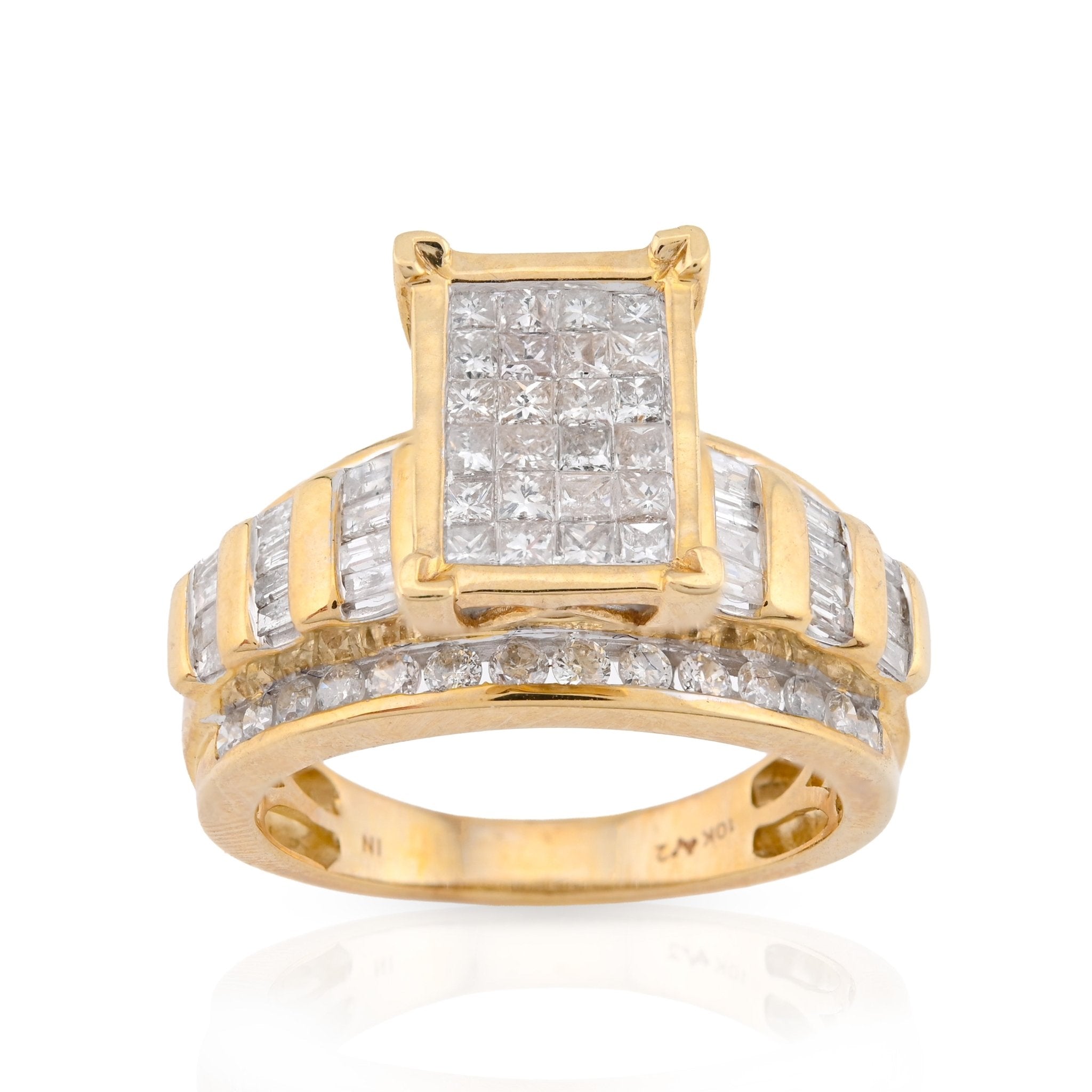 10K Yellow Gold 1.50CT Natural Diamond Rectangular Centre Round/Pricess cut/Baguette Women Wedding Ring - Elite Jewelers - Rings