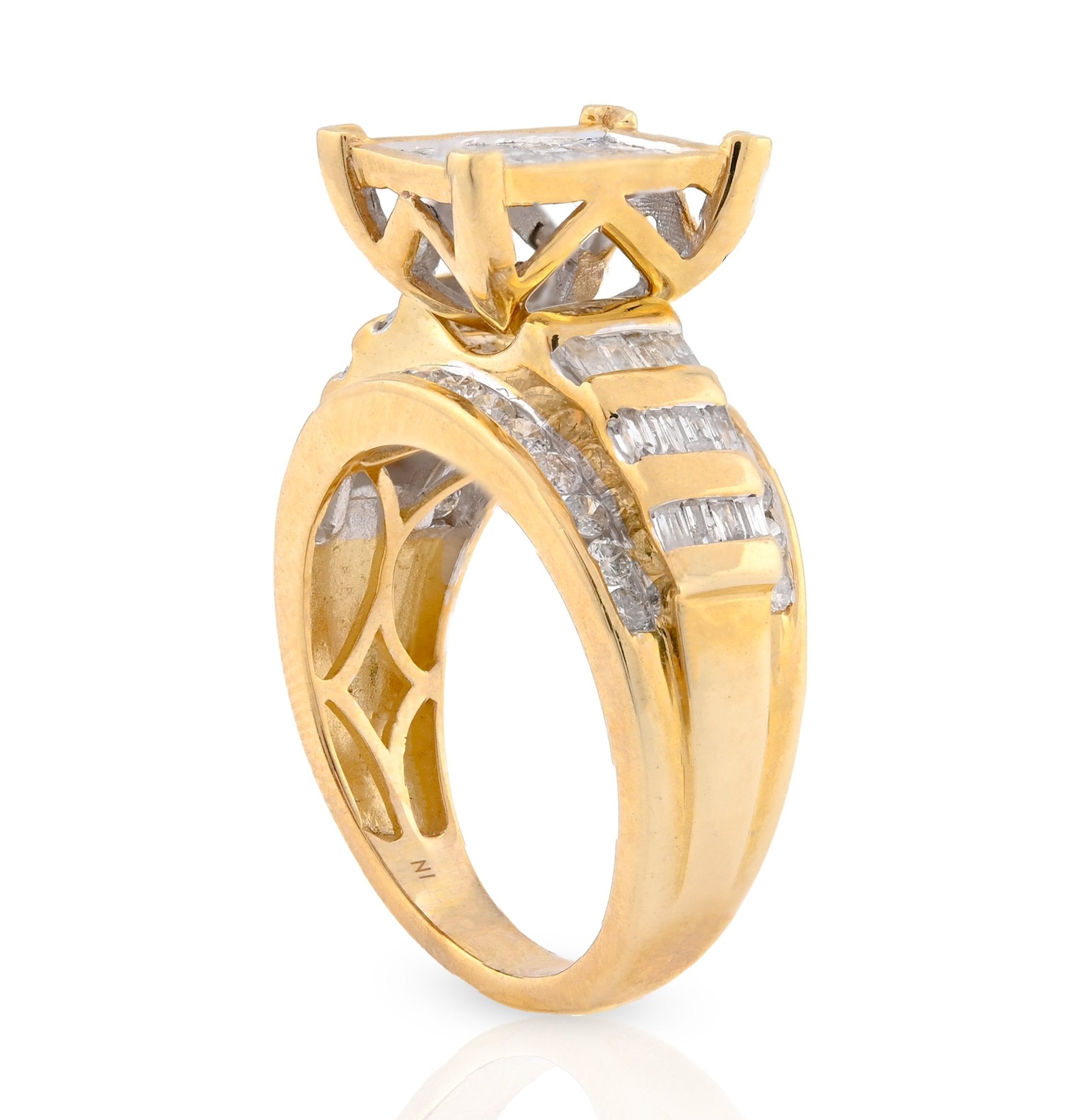 10K Yellow Gold 1.50CT Natural Diamond Rectangular Centre Round/Pricess cut/Baguette Women Wedding Ring - Elite Jewelers - Rings